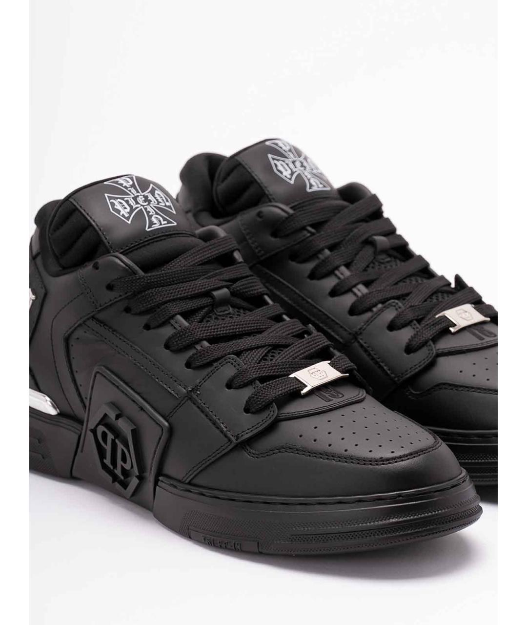 PHILIPP PLEIN Черные кожаные низкие кроссовки / кеды, фото 5