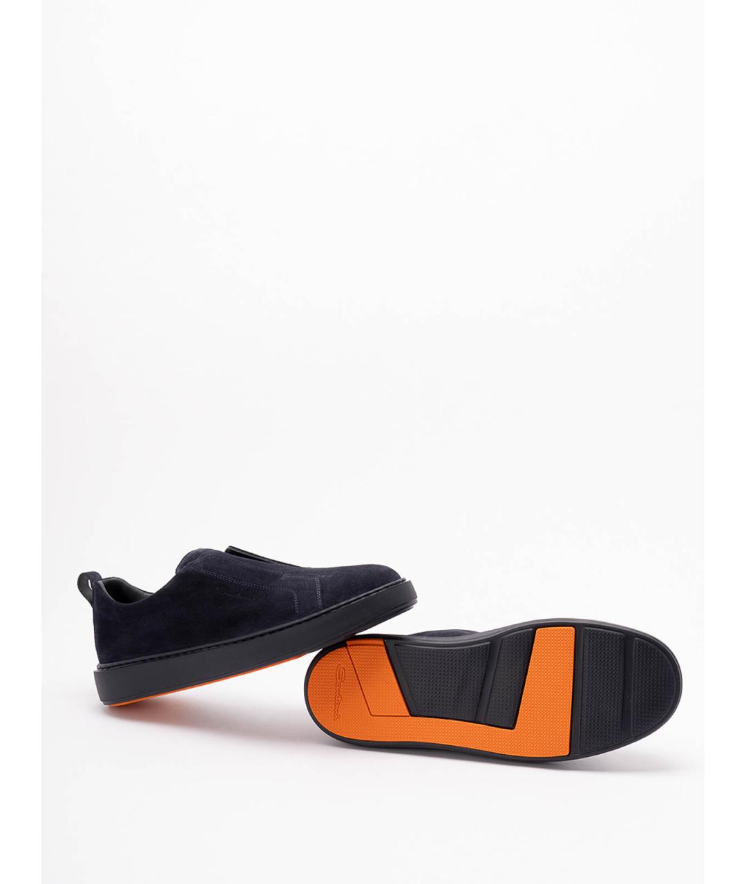 SANTONI Синие кожаные низкие кроссовки / кеды, фото 4