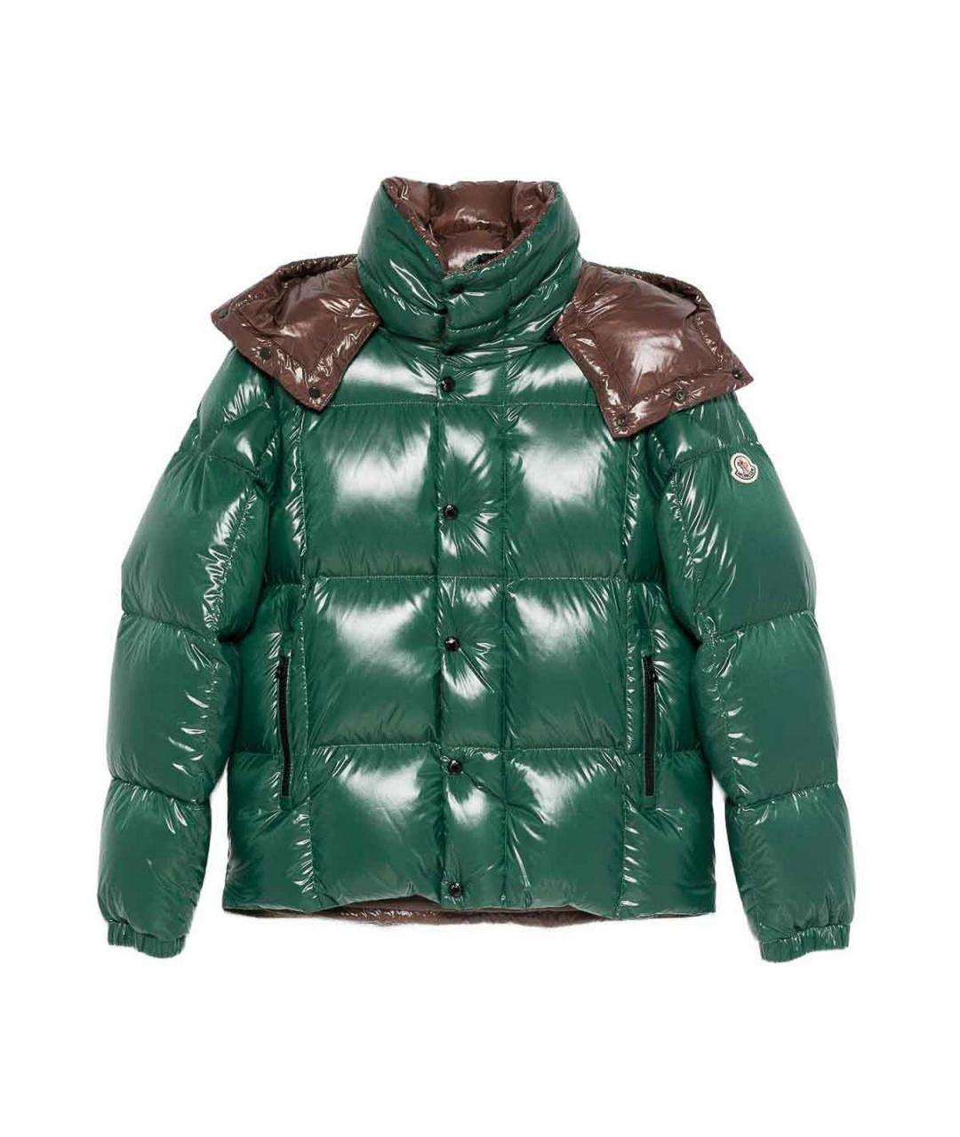 MONCLER Зеленый полиамидовый пуховик, фото 1