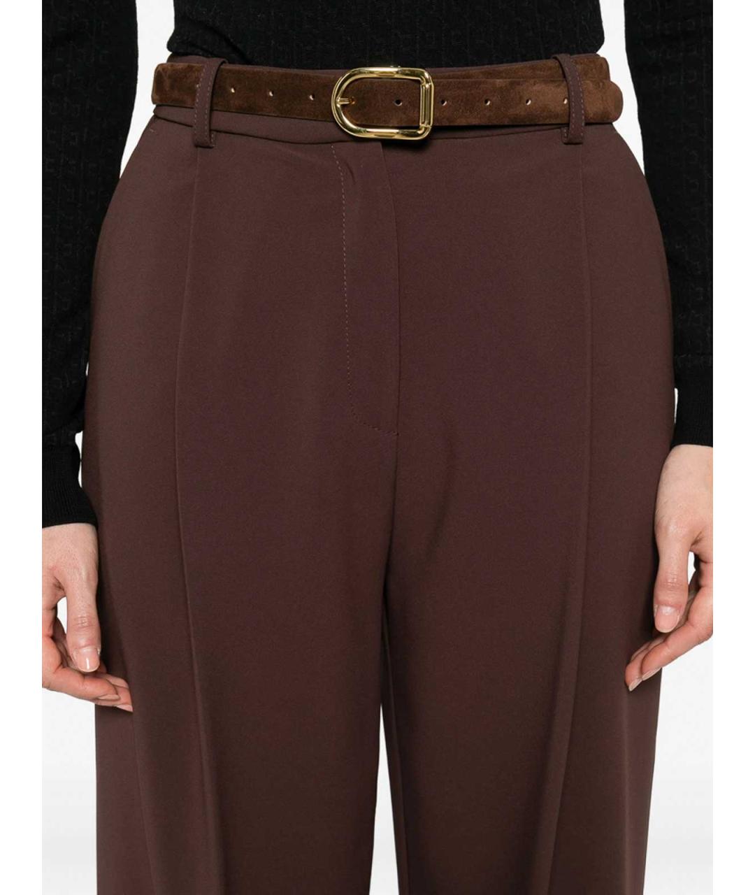 ELISABETTA FRANCHI Коричневые полиэстеровые брюки широкие, фото 3