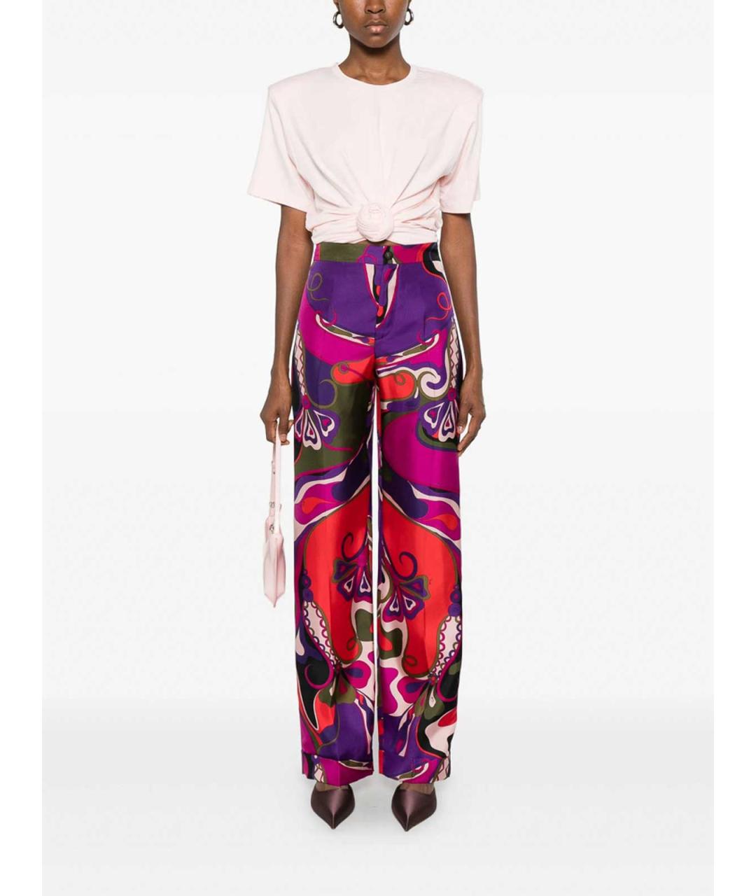 EMILIO PUCCI Фиолетовые шелковые прямые брюки, фото 4