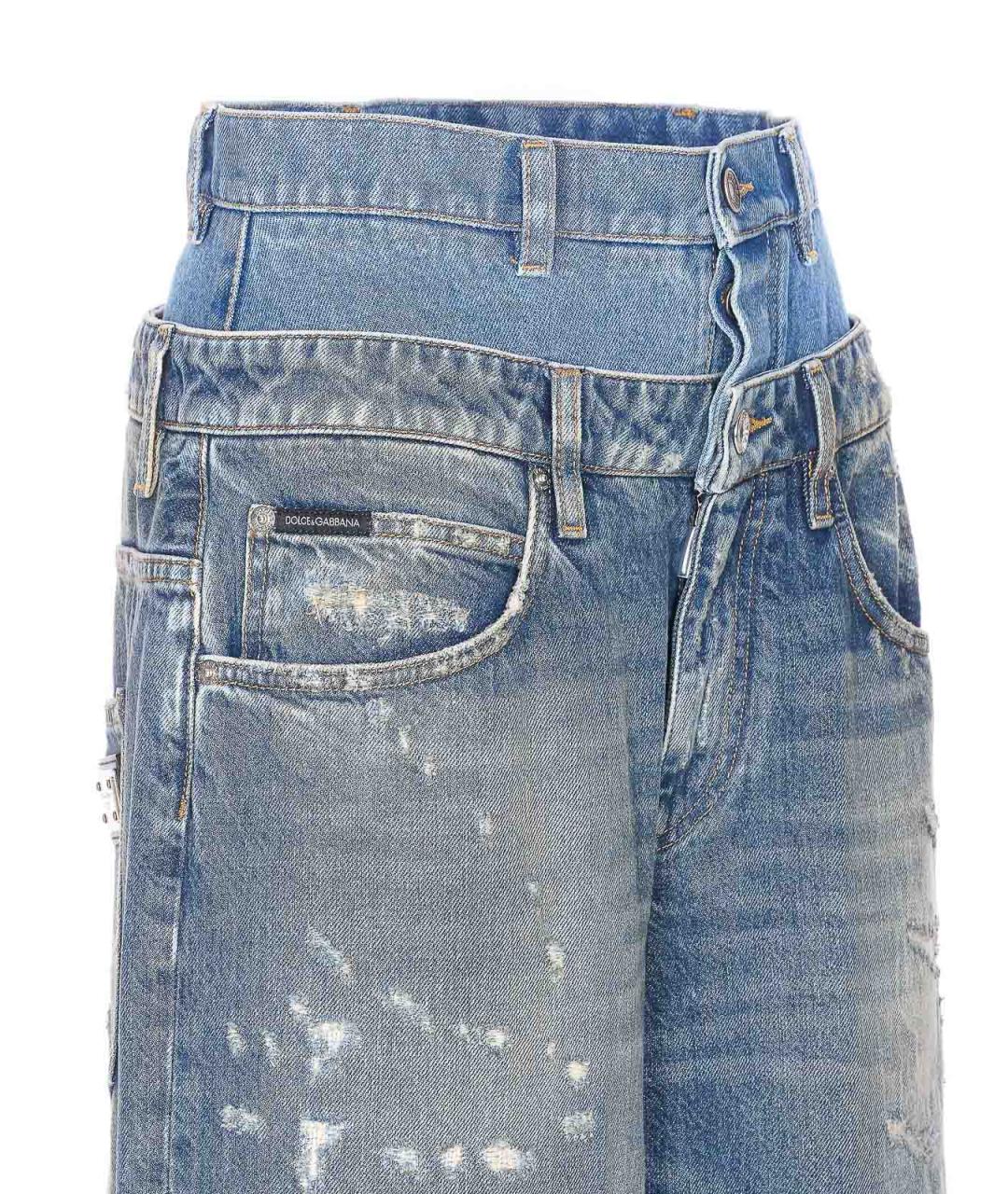 DOLCE&GABBANA Синие хлопковые прямые джинсы, фото 3