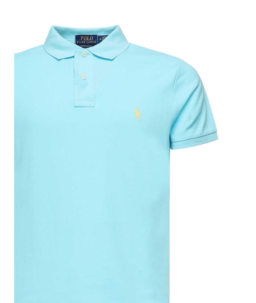 POLO RALPH LAUREN Голубое хлопковое поло с коротким рукавом, фото 3