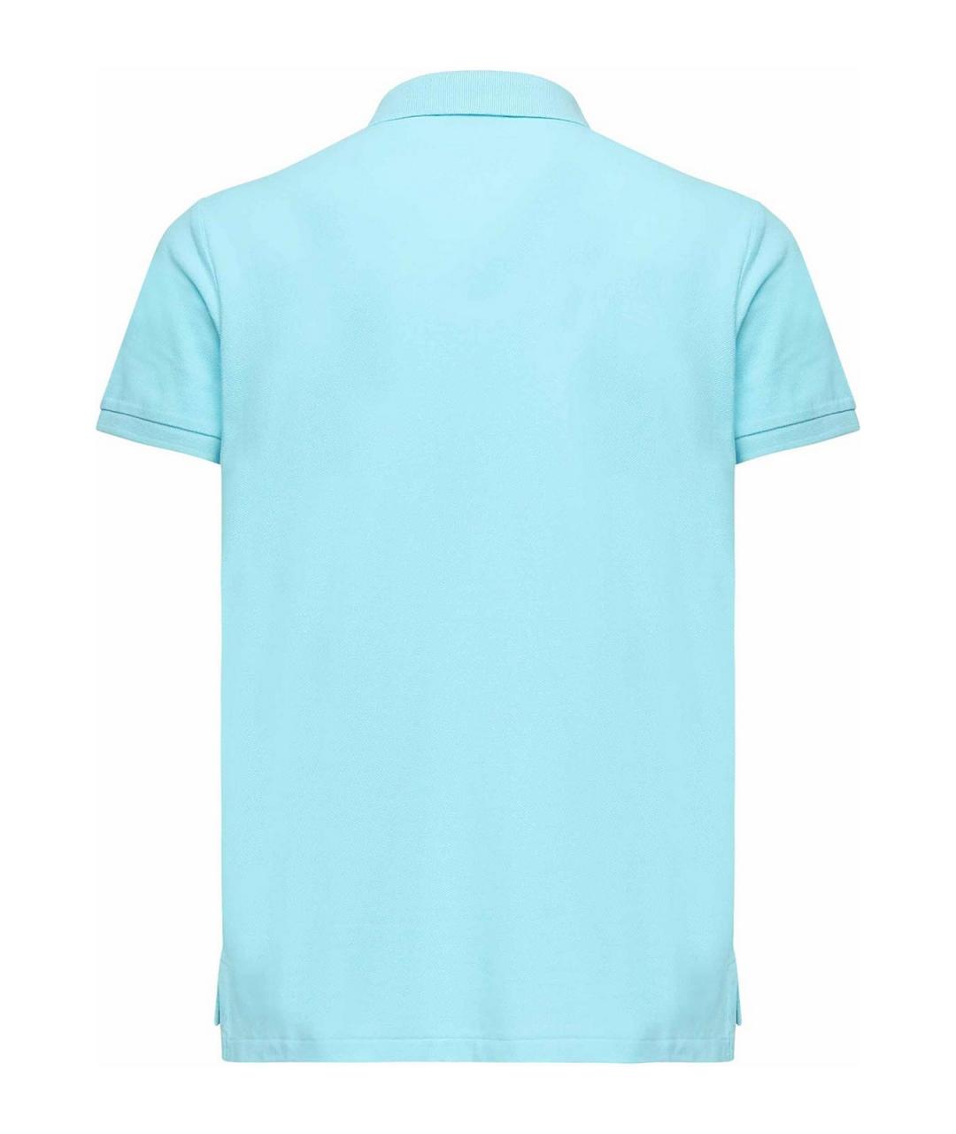 POLO RALPH LAUREN Голубое хлопковое поло с коротким рукавом, фото 2