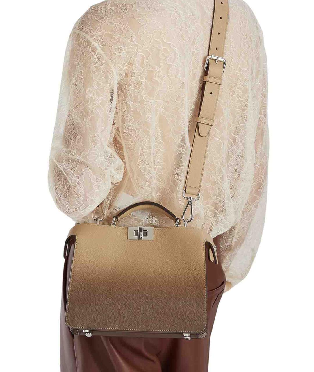 FENDI Бежевая кожаная сумка тоут, фото 3
