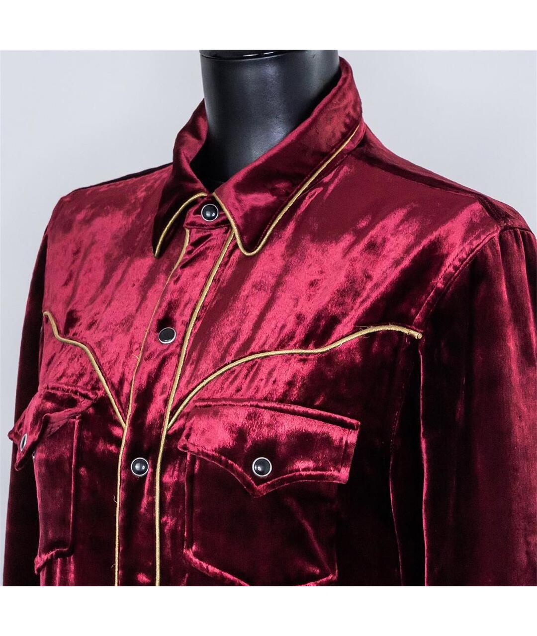 SAINT LAURENT Бордовая бархатная рубашка, фото 2