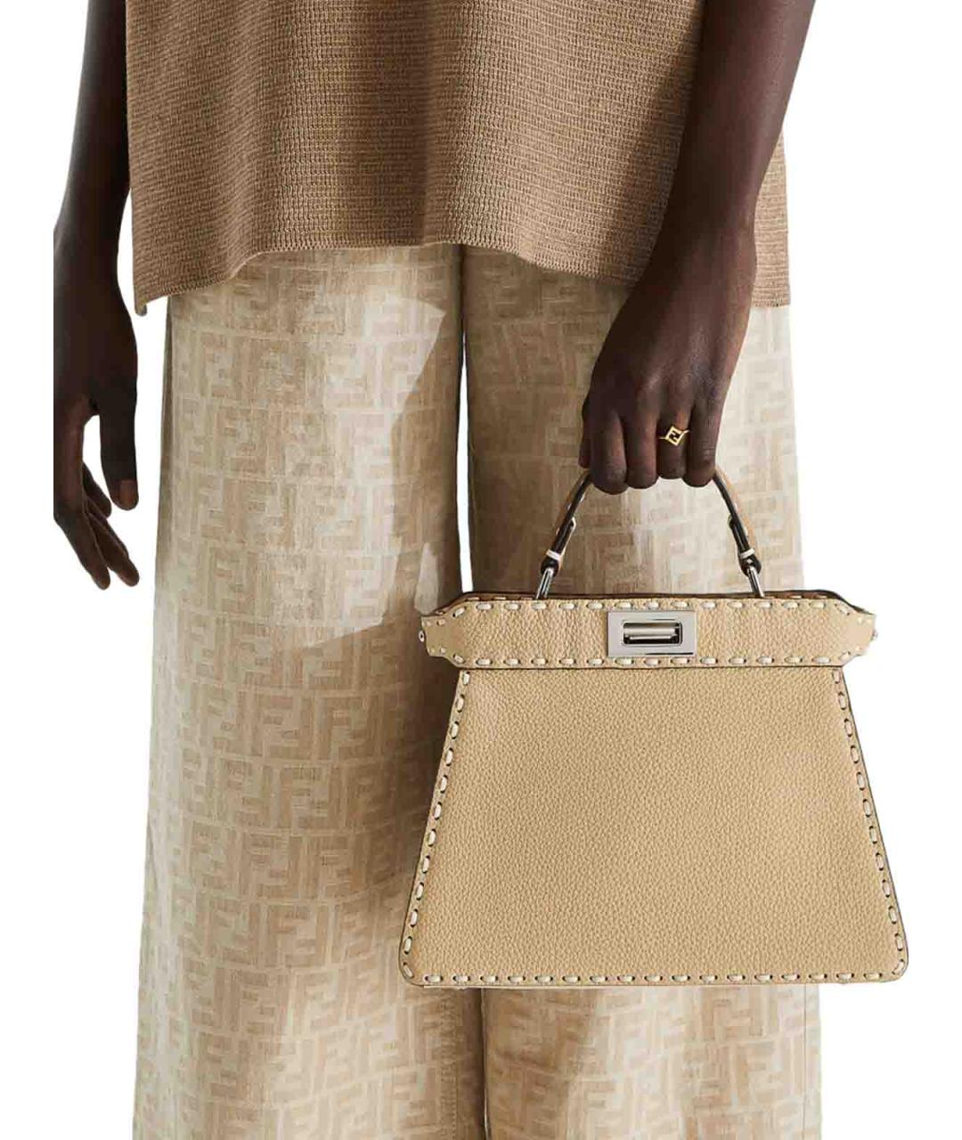 FENDI Бежевая кожаная сумка тоут, фото 3