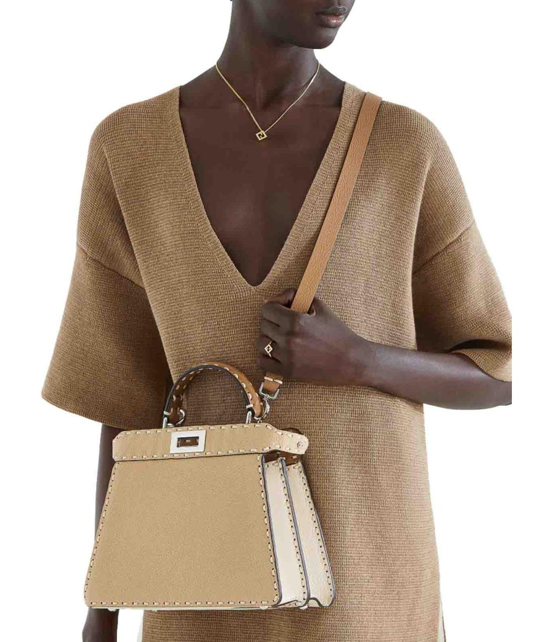 FENDI Бежевая кожаная сумка тоут, фото 2