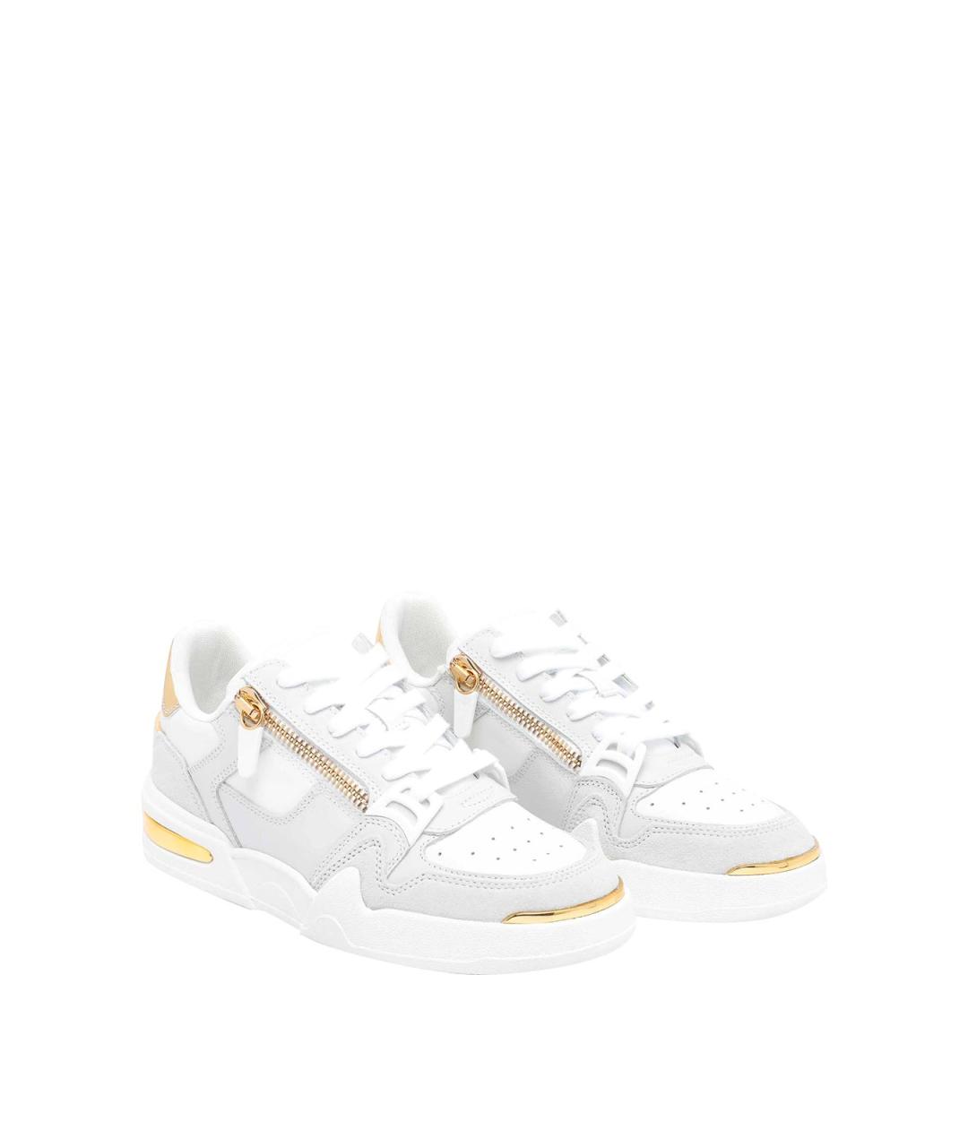 GIUSEPPE ZANOTTI DESIGN Белые кожаные низкие кроссовки / кеды, фото 2
