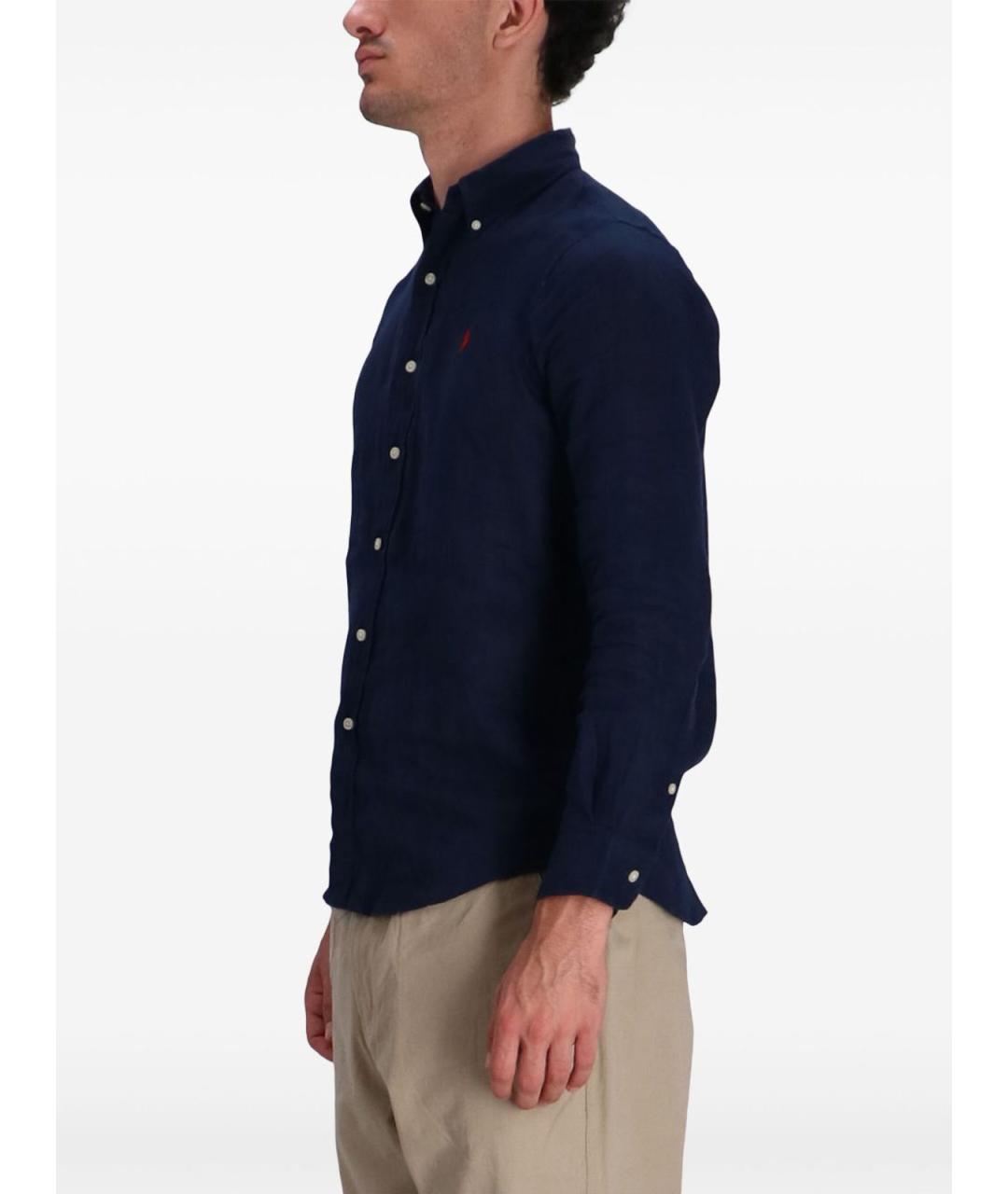 POLO RALPH LAUREN Синяя льняная классическая рубашка, фото 3