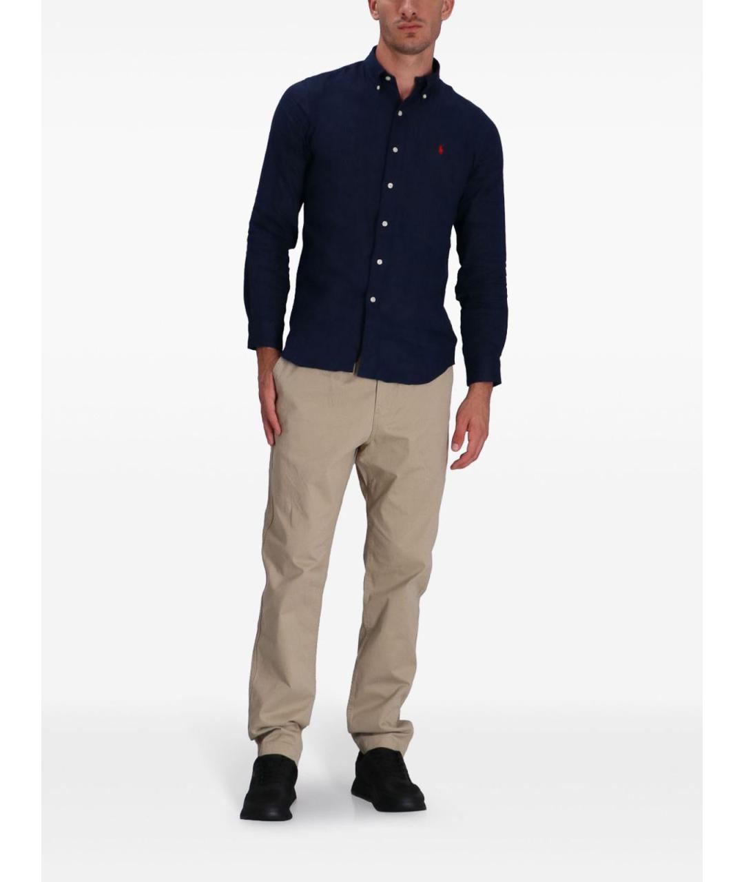 POLO RALPH LAUREN Синяя льняная классическая рубашка, фото 2