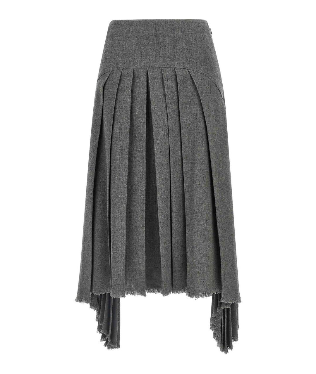 JIL SANDER Серая шерстяная юбка миди, фото 1
