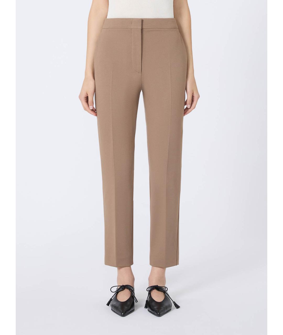 MAX MARA Бежевые вискозные прямые брюки, фото 2