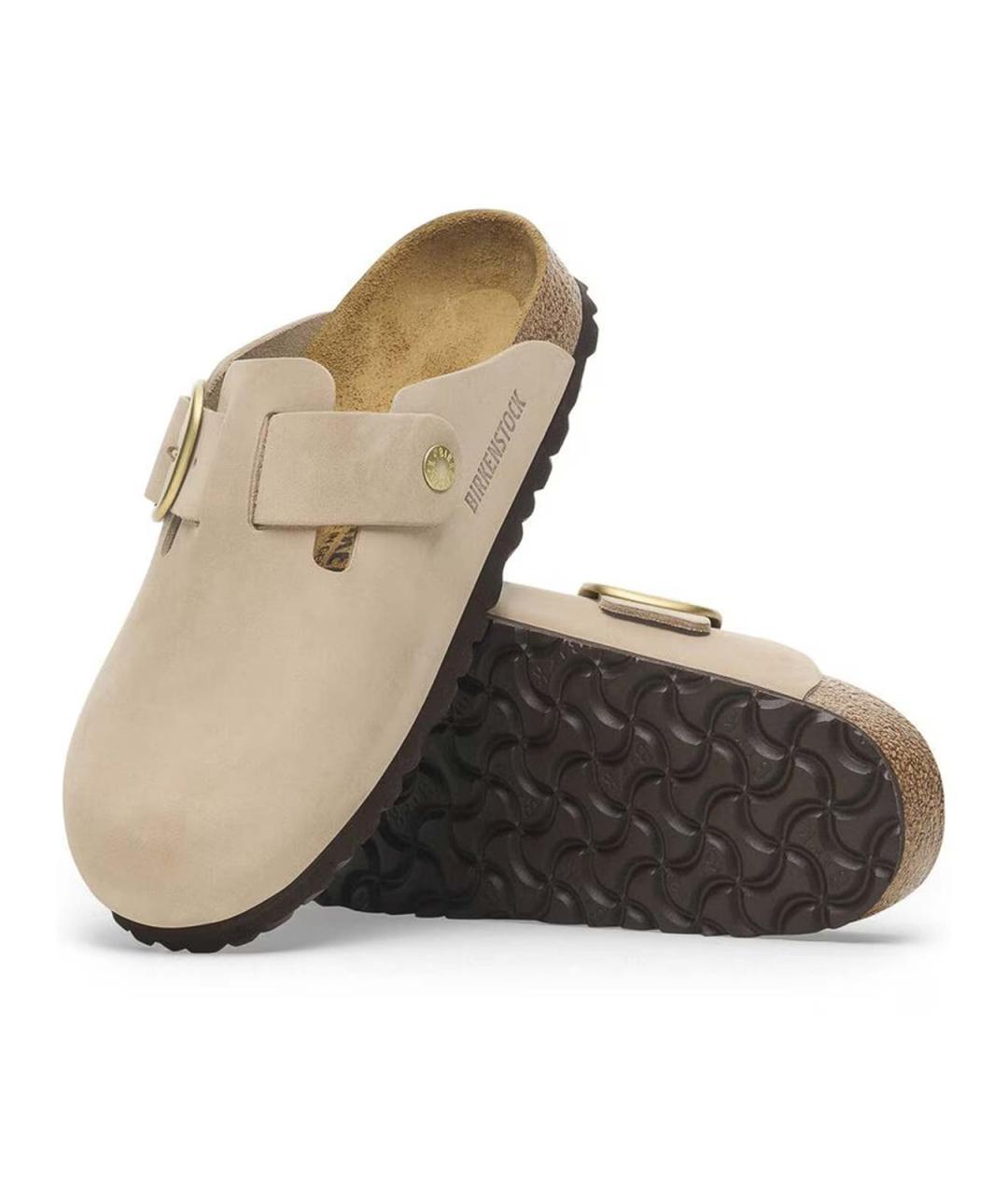 BIRKENSTOCK Бежевые кожаные мюли, фото 3