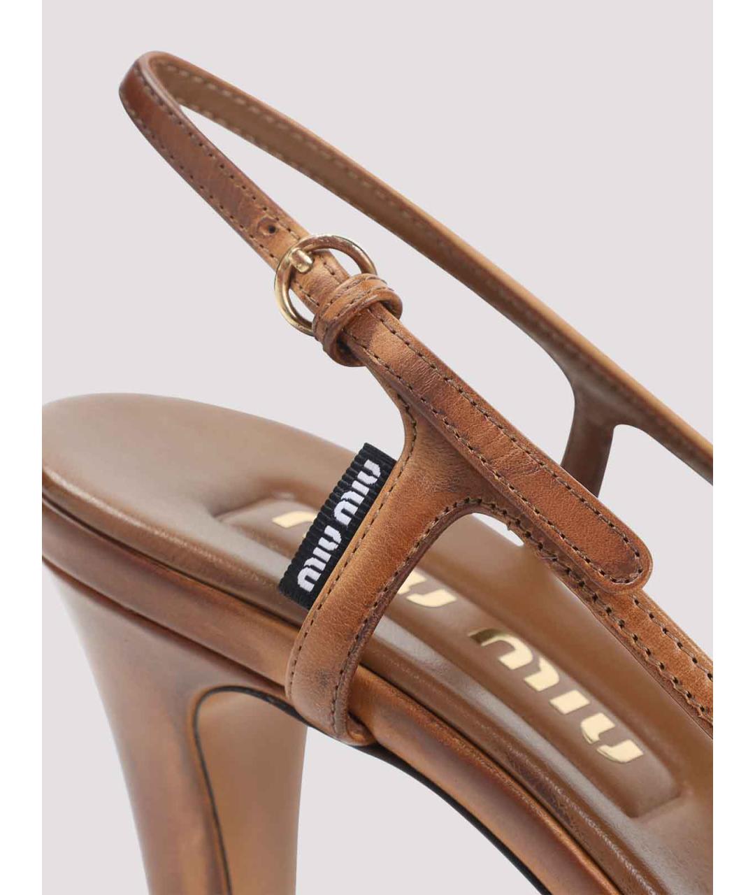 MIU MIU Коричневые кожаные босоножки, фото 4