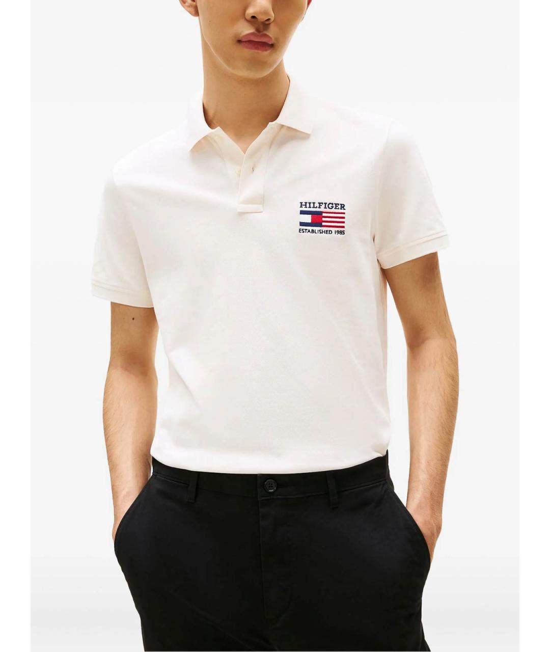 TOMMY HILFIGER Белое хлопковое поло с коротким рукавом, фото 4