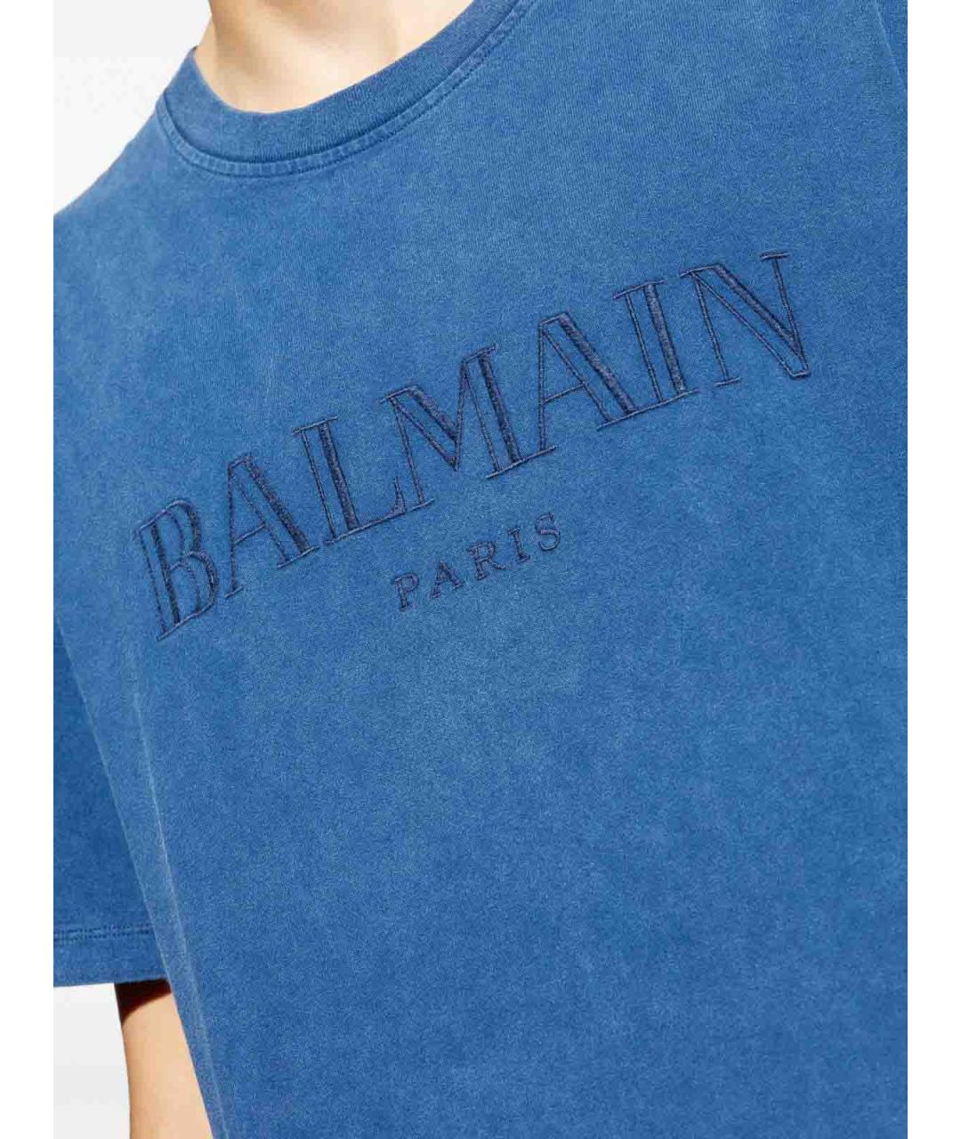 BALMAIN Синяя хлопковая футболка, фото 5