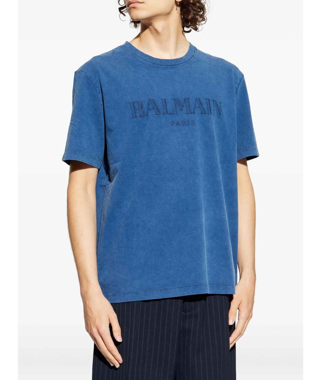BALMAIN Синяя хлопковая футболка, фото 3