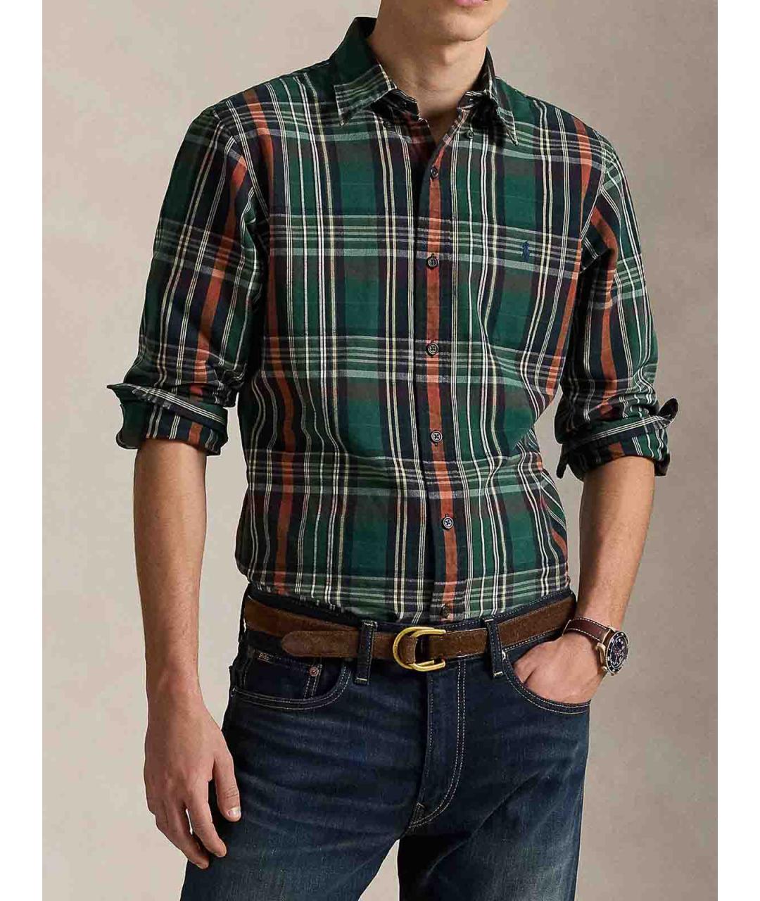 POLO RALPH LAUREN Зеленая хлопковая классическая рубашка, фото 2