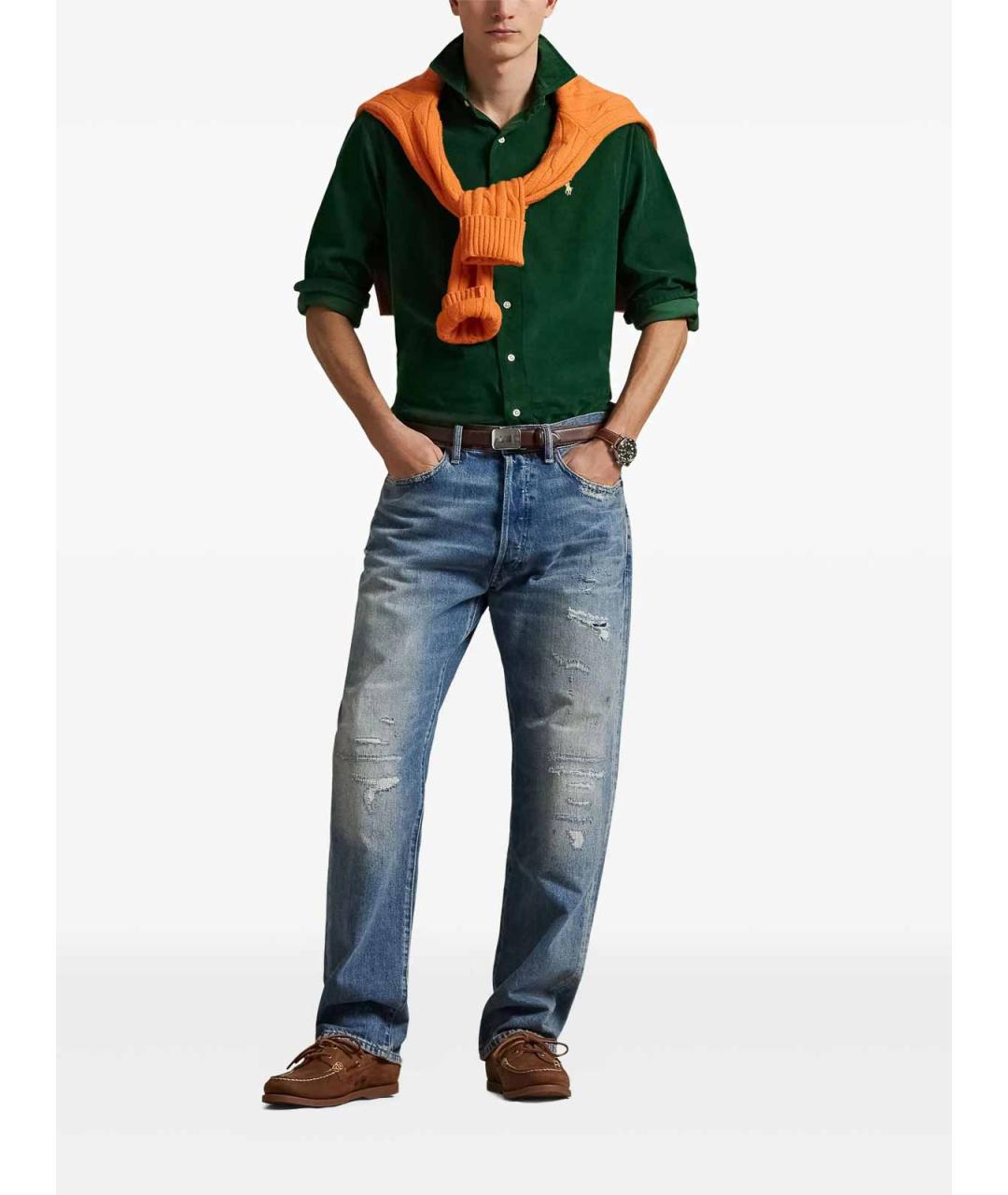 POLO RALPH LAUREN Зеленая хлопковая классическая рубашка, фото 2