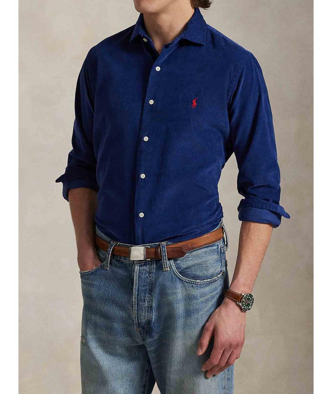 POLO RALPH LAUREN Синяя хлопковая классическая рубашка, фото 2