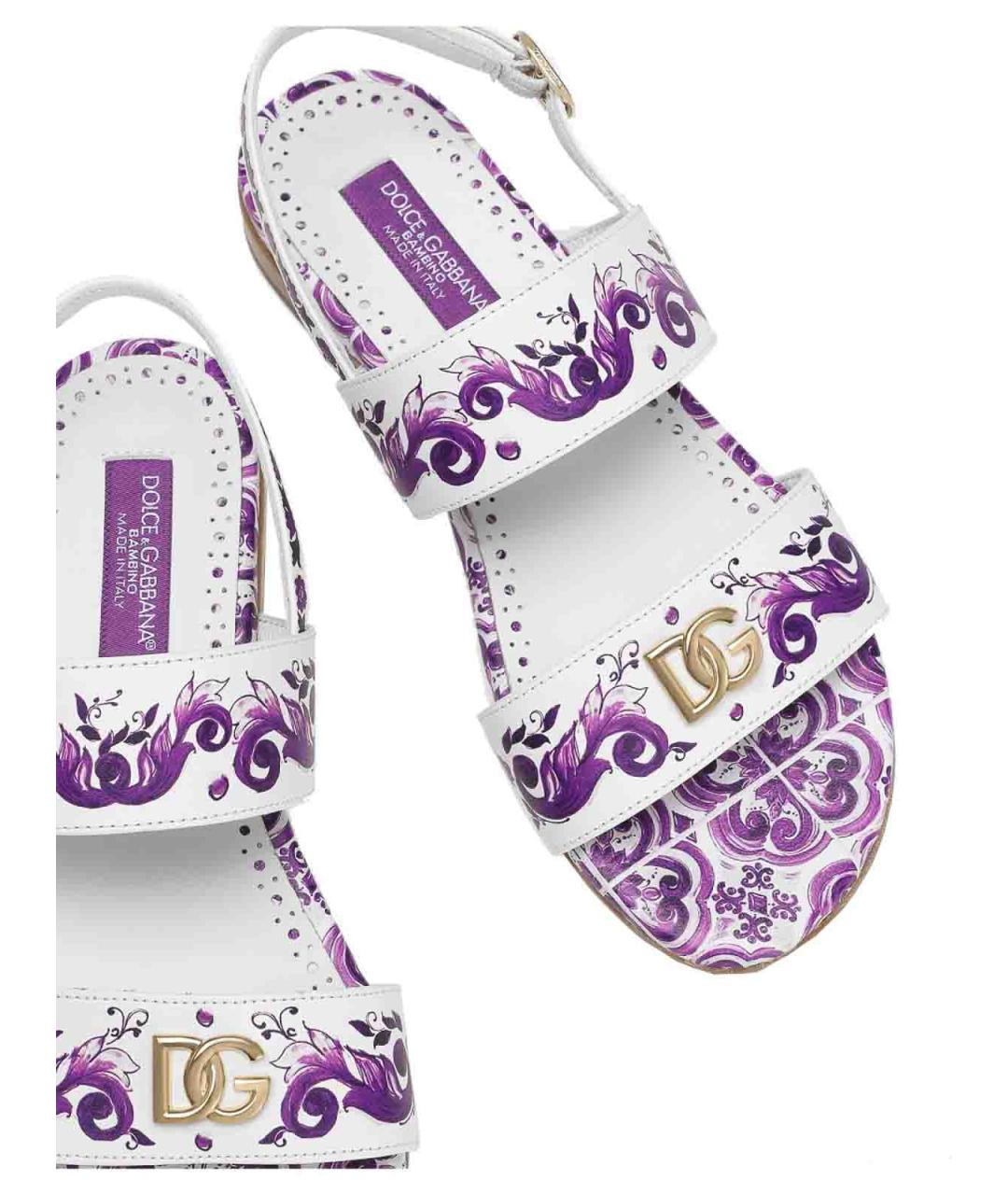 DOLCE&GABBANA Фиолетовые кожаные сандалии и шлепанцы, фото 4