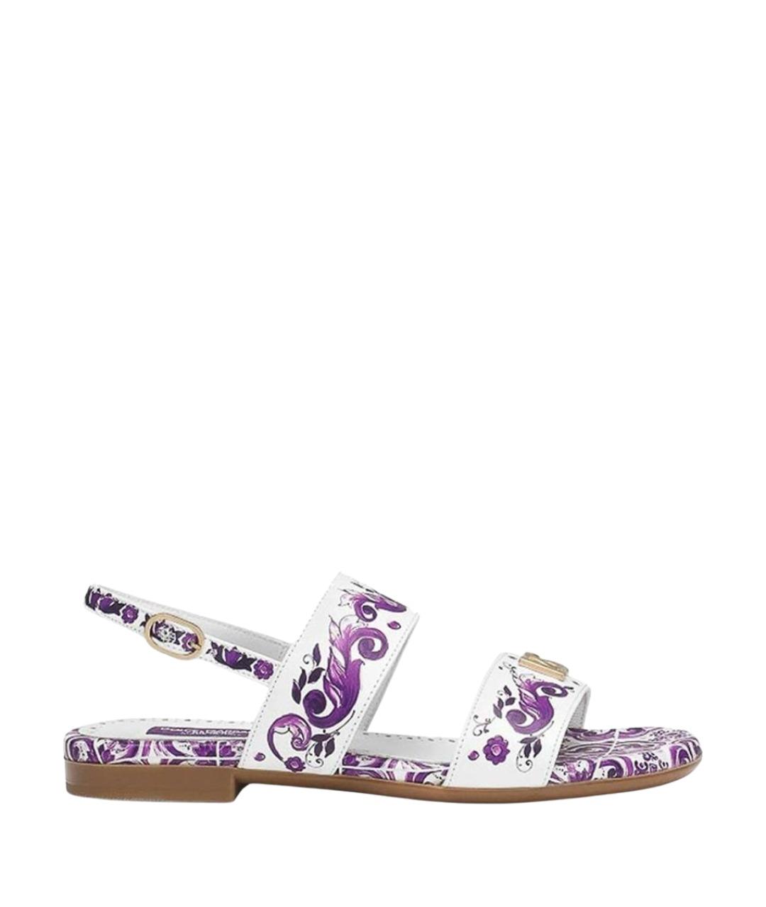 DOLCE&GABBANA Фиолетовые кожаные сандалии и шлепанцы, фото 1