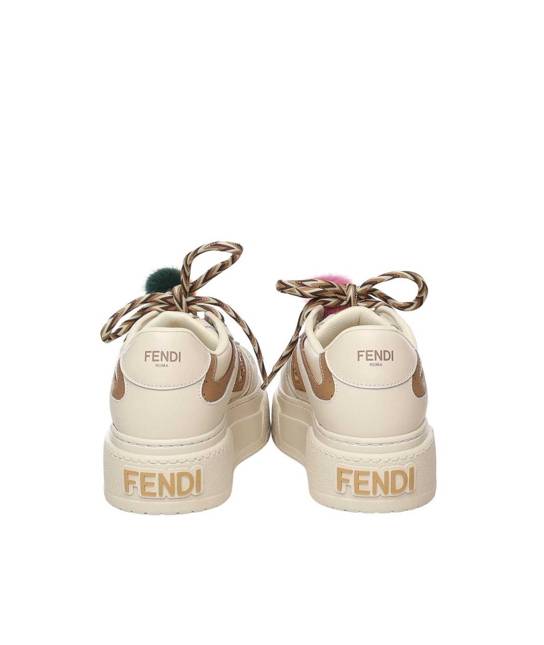 FENDI Белые кожаные кроссовки, фото 3