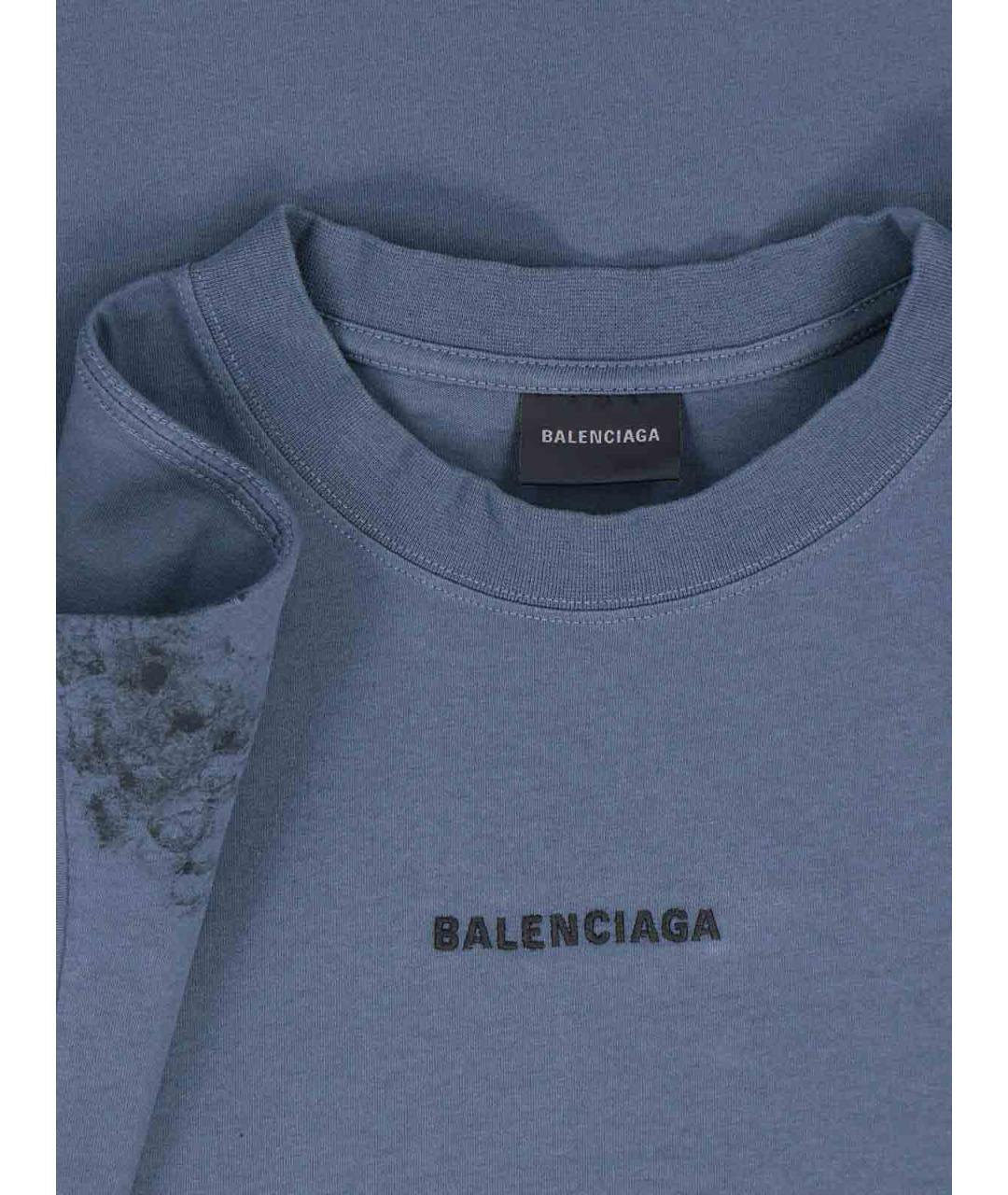 BALENCIAGA Синяя хлопковая футболка, фото 3