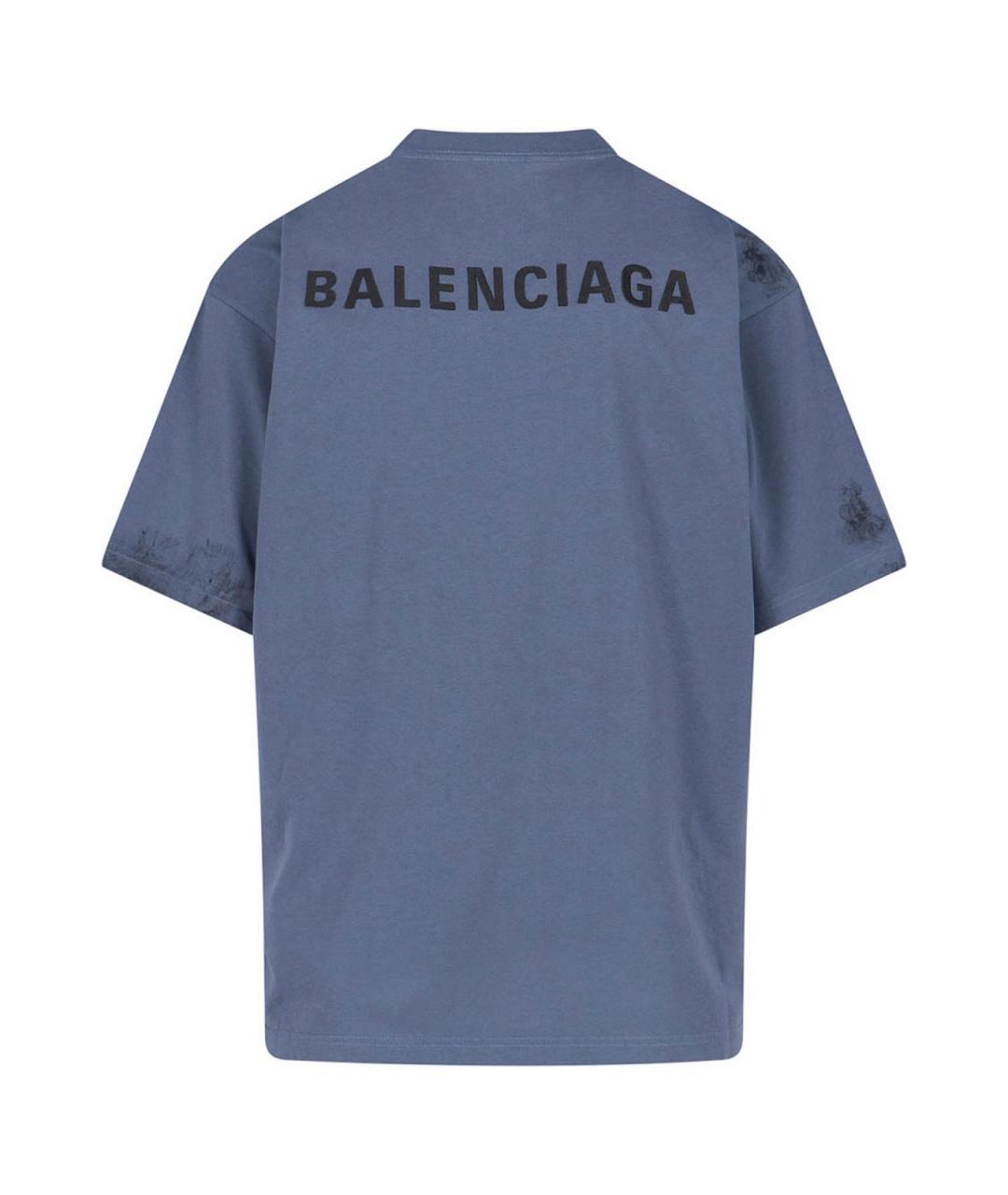 BALENCIAGA Синяя хлопковая футболка, фото 2