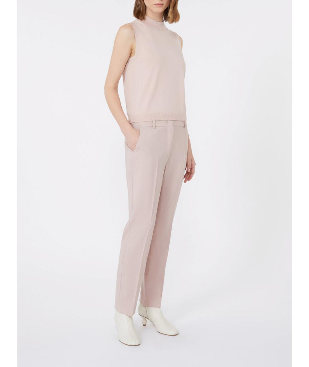 WEEKEND MAX MARA Розовые шерстяные прямые брюки, фото 2
