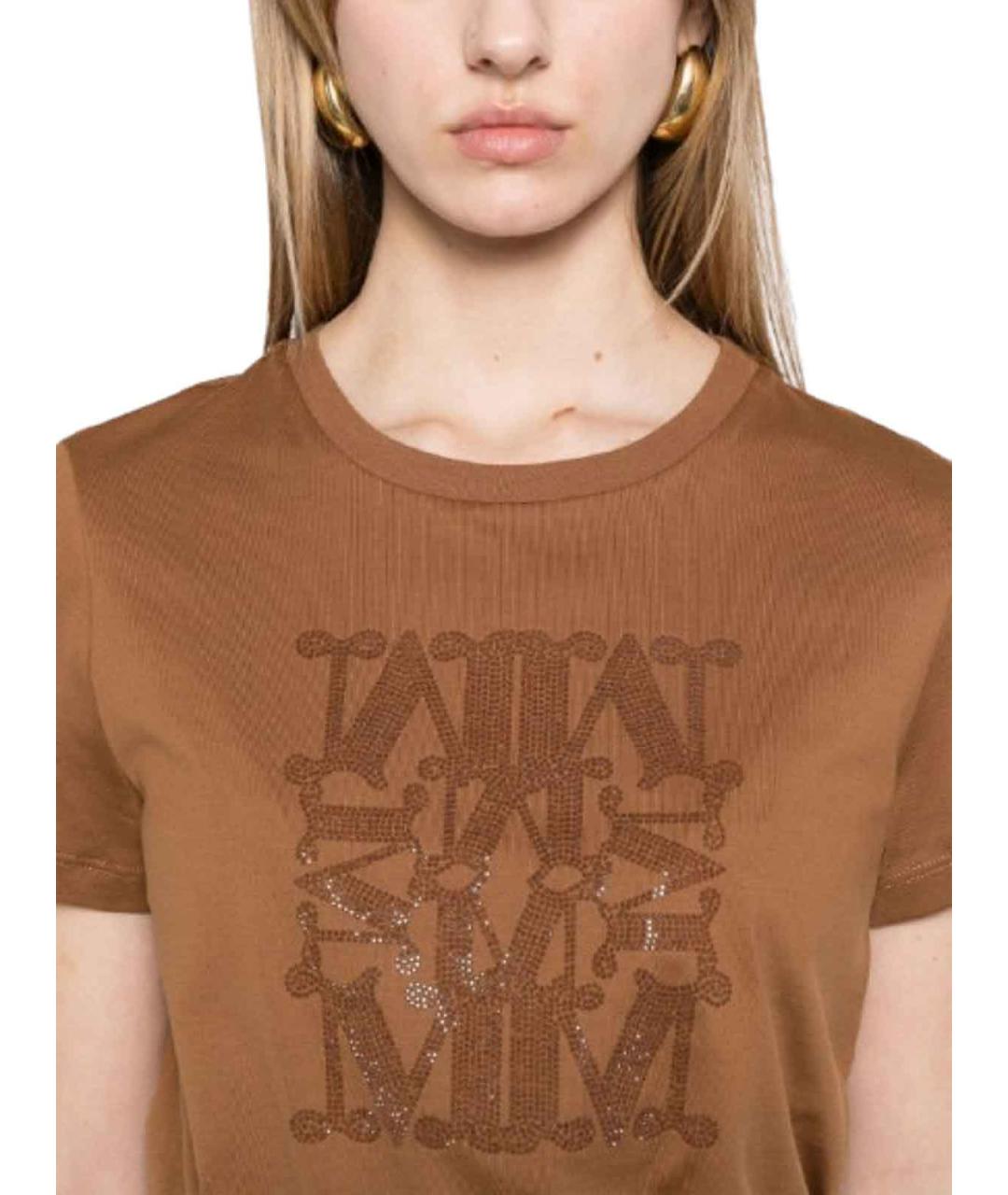 MAX MARA Коричневая хлопковая футболка, фото 2