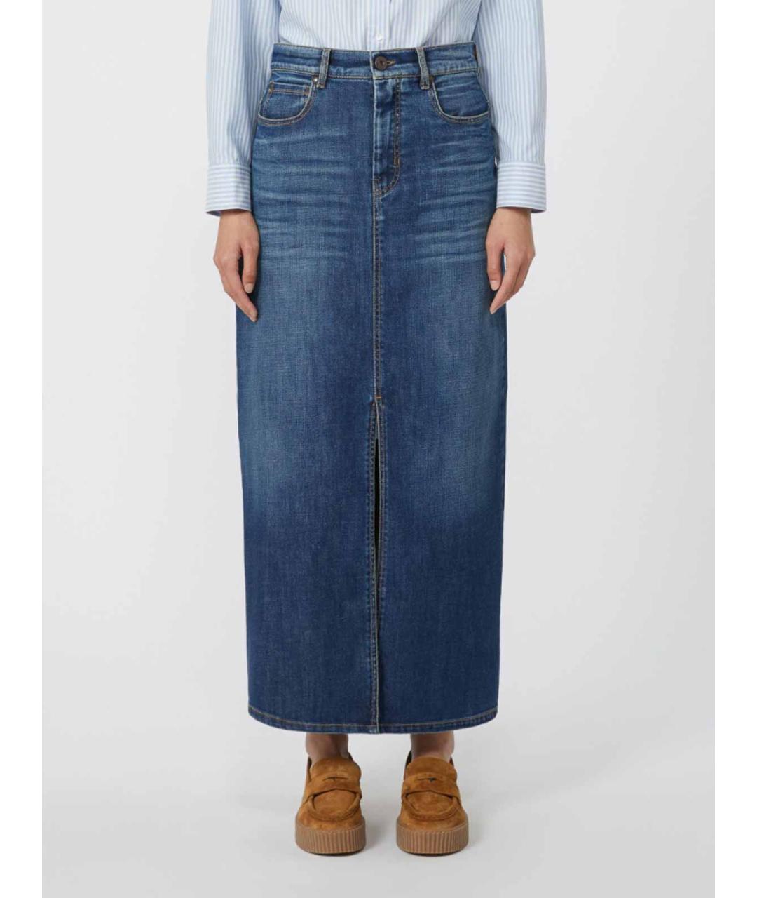 WEEKEND MAX MARA Синяя хлопковая юбка миди, фото 3