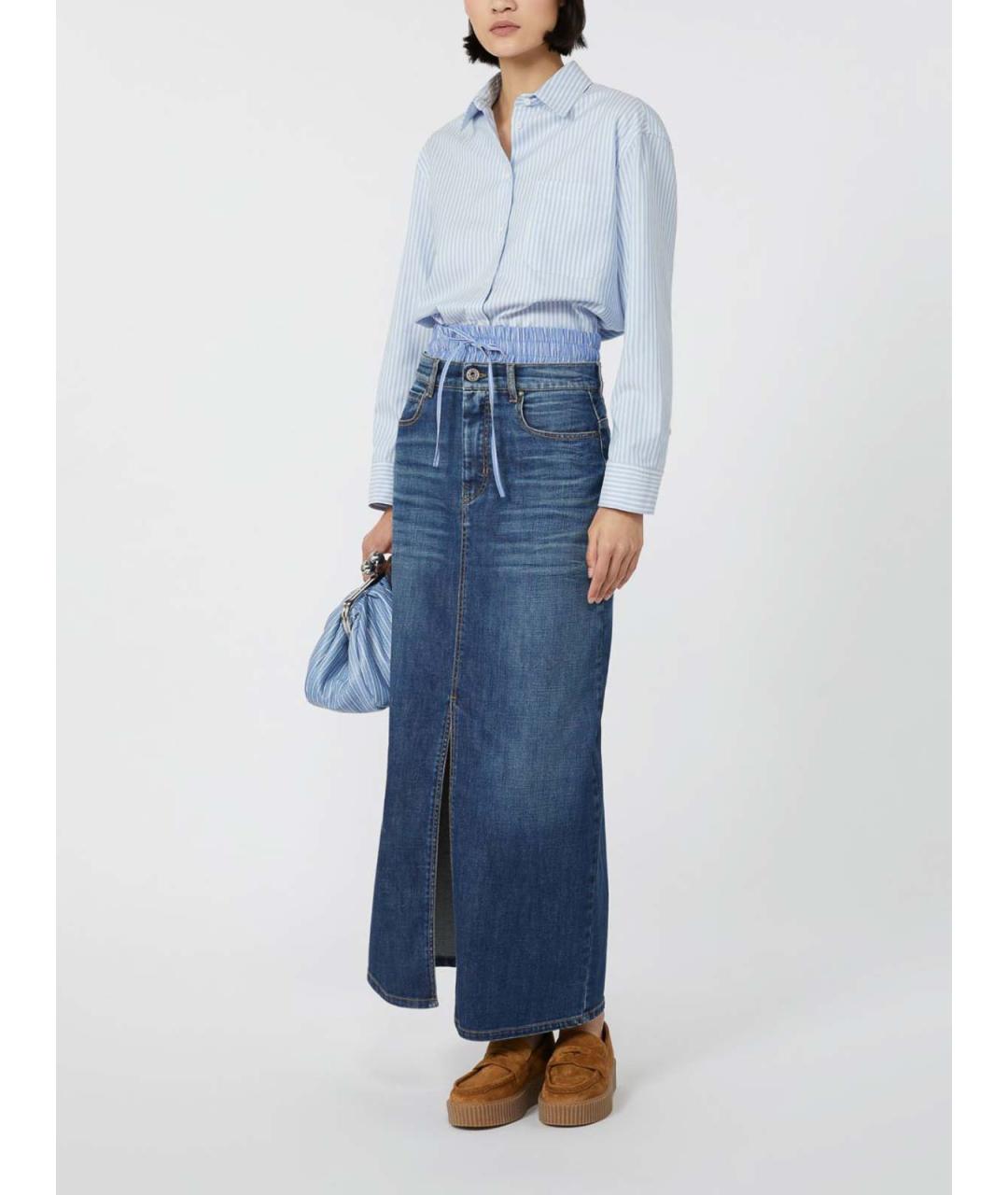 WEEKEND MAX MARA Синяя хлопковая юбка миди, фото 2