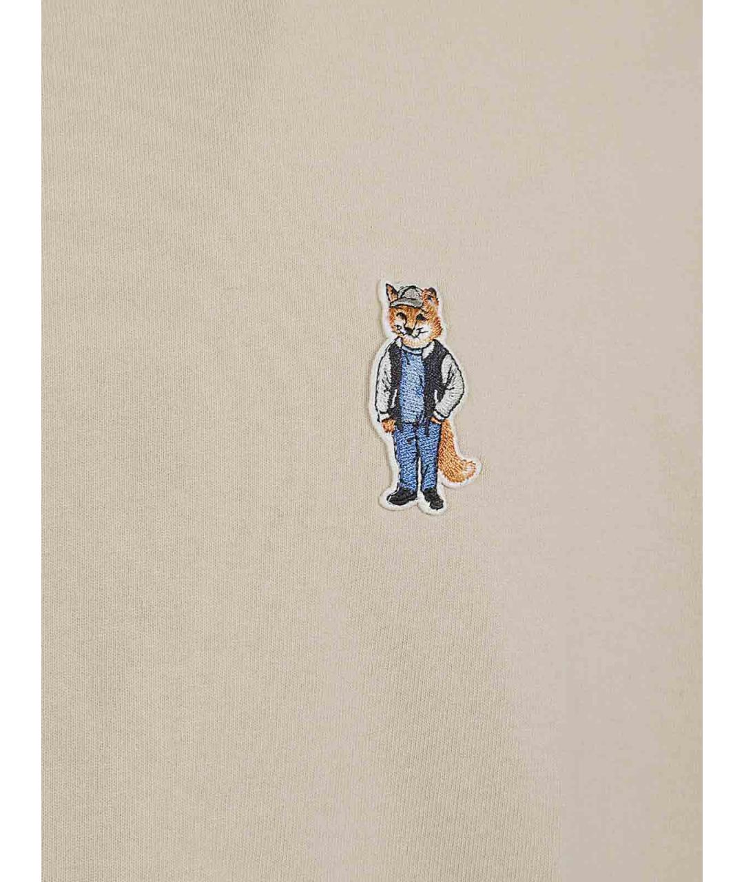 MAISON KITSUNE Бежевая хлопковая футболка, фото 2