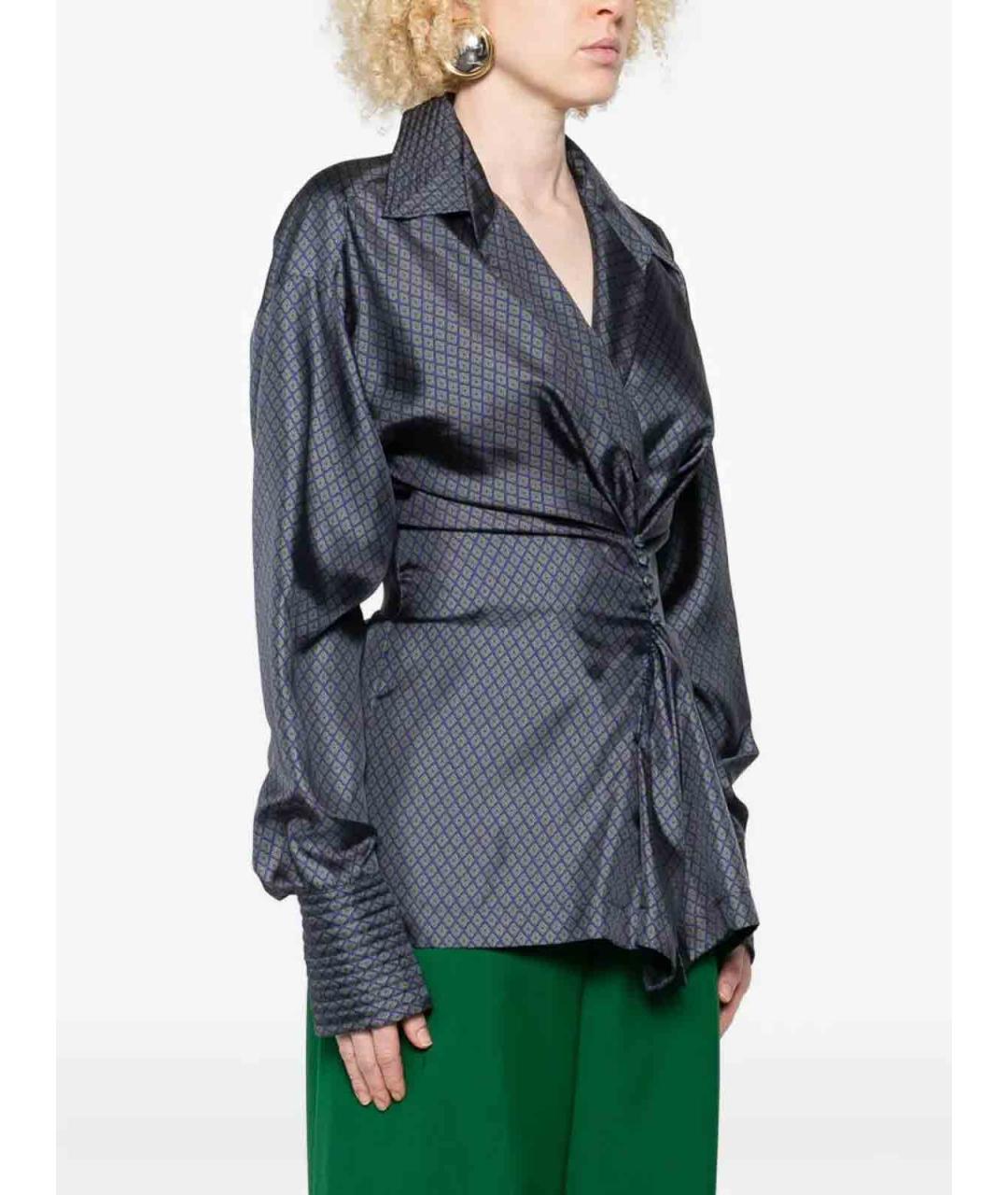 DRIES VAN NOTEN Синяя шелковая рубашка, фото 3