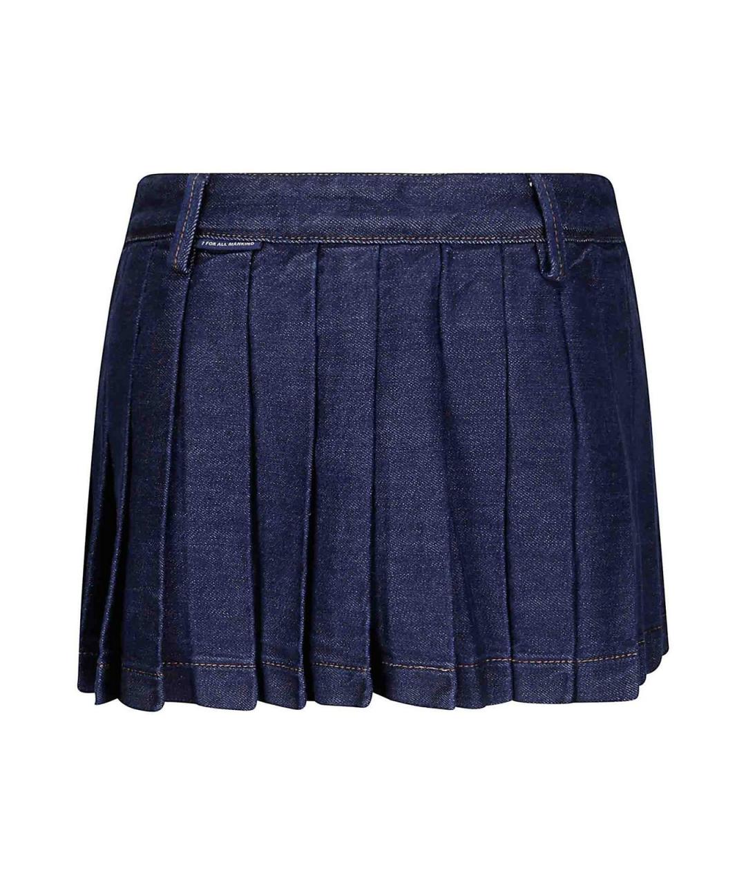 7 FOR ALL MANKIND Синяя хлопковая юбка мини, фото 2