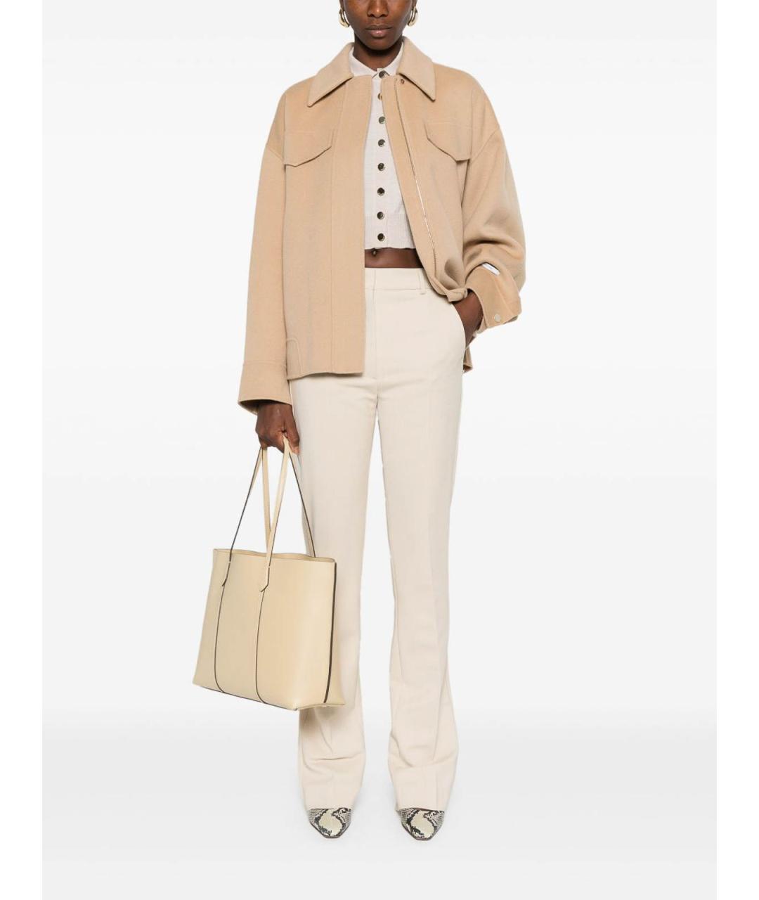 SPORTMAX Бежевые вискозные прямые брюки, фото 4