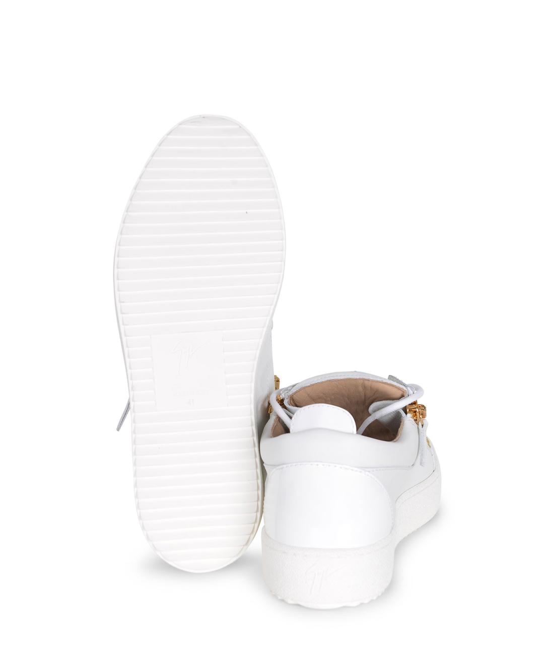 GIUSEPPE ZANOTTI DESIGN Белые кожаные низкие кроссовки / кеды, фото 5