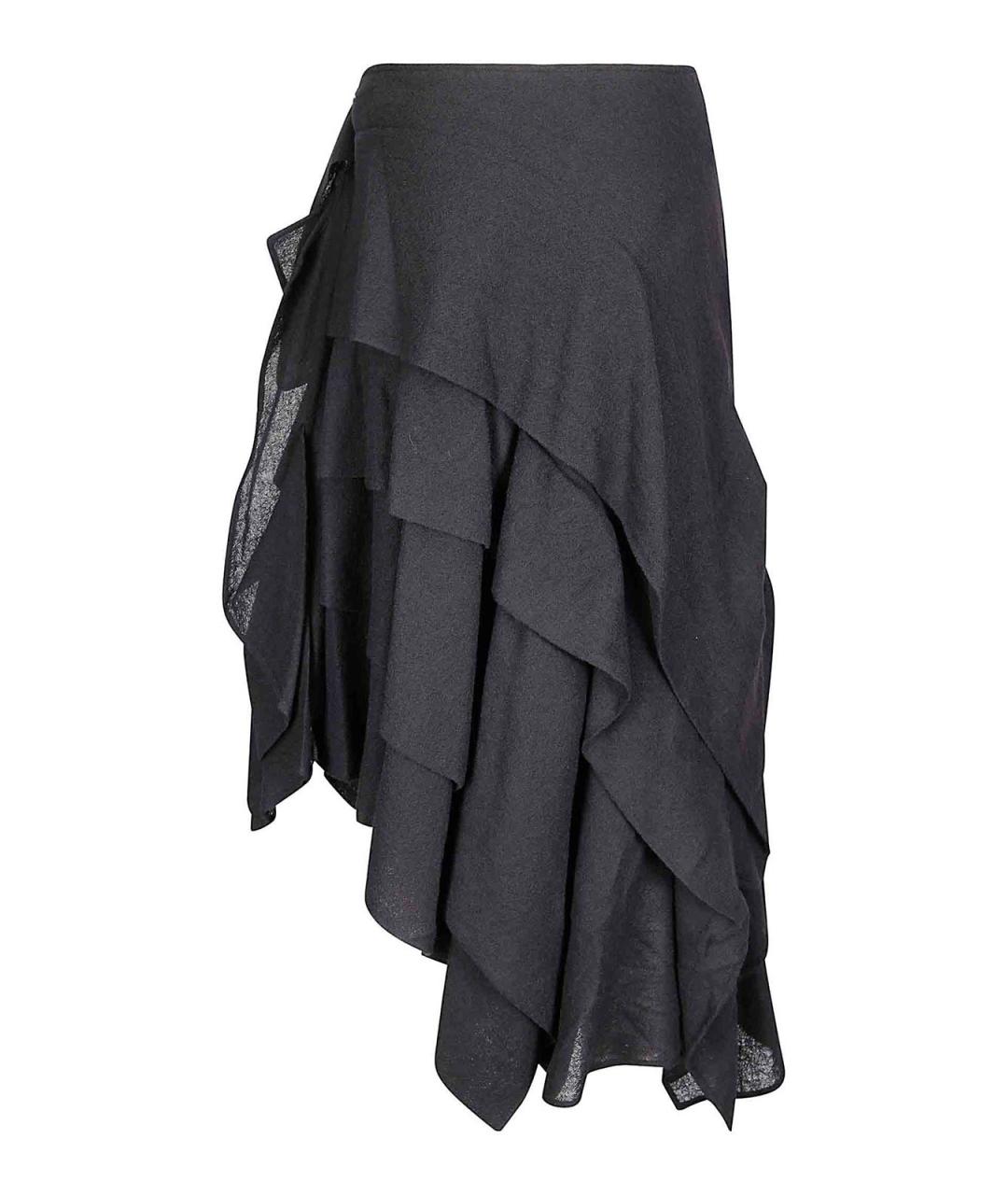 YOHJI YAMAMOTO Черная шерстяная юбка миди, фото 2