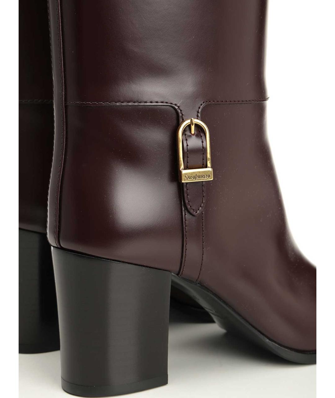 SAINT LAURENT Бордовые кожаные сапоги, фото 6