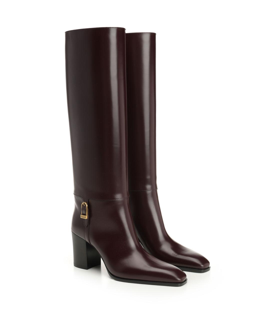 SAINT LAURENT Бордовые кожаные сапоги, фото 2