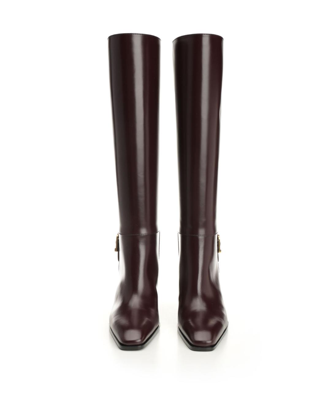 SAINT LAURENT Бордовые кожаные сапоги, фото 5