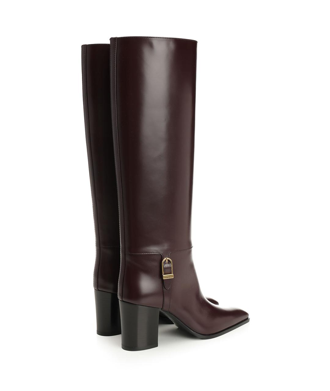 SAINT LAURENT Бордовые кожаные сапоги, фото 3