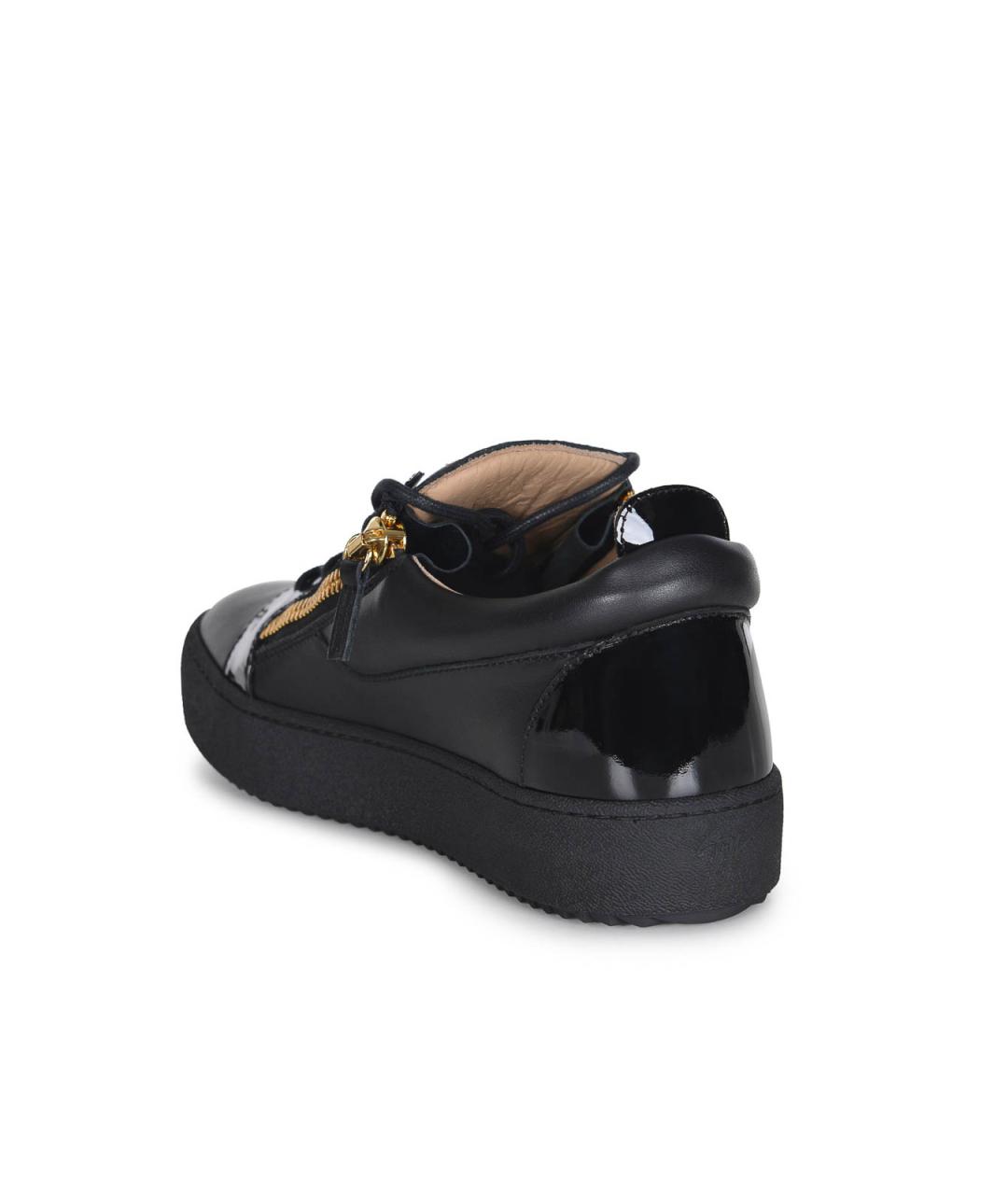 GIUSEPPE ZANOTTI DESIGN Черные кожаные низкие кроссовки / кеды, фото 4