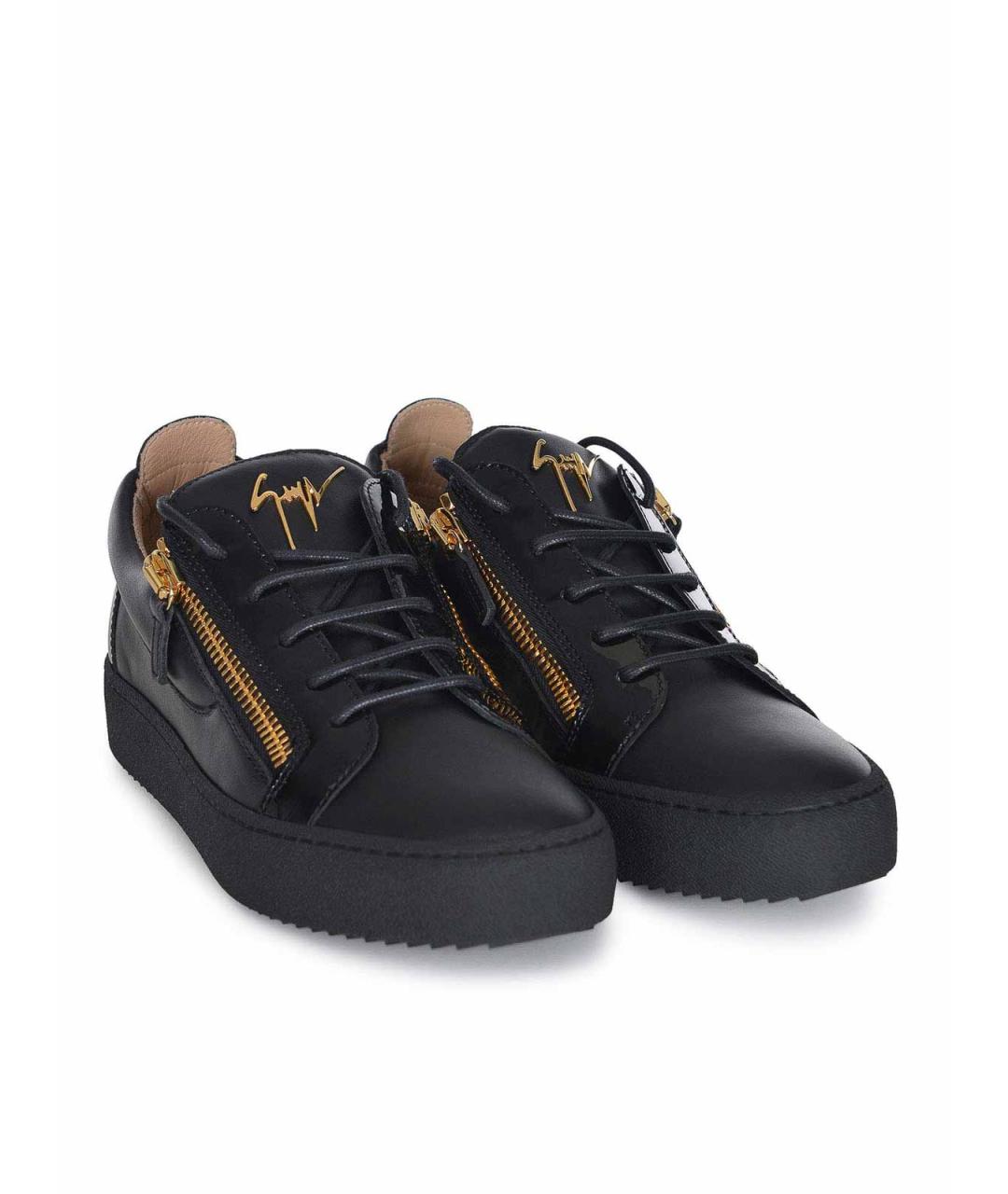 GIUSEPPE ZANOTTI DESIGN Черные кожаные низкие кроссовки / кеды, фото 2