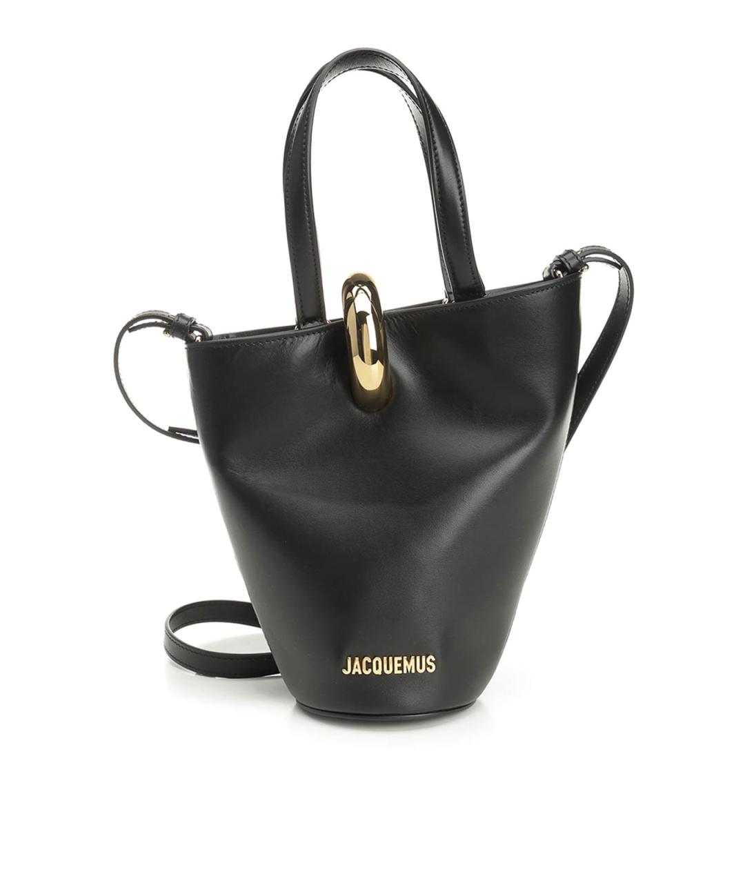 JACQUEMUS Черная кожаная сумка тоут, фото 1