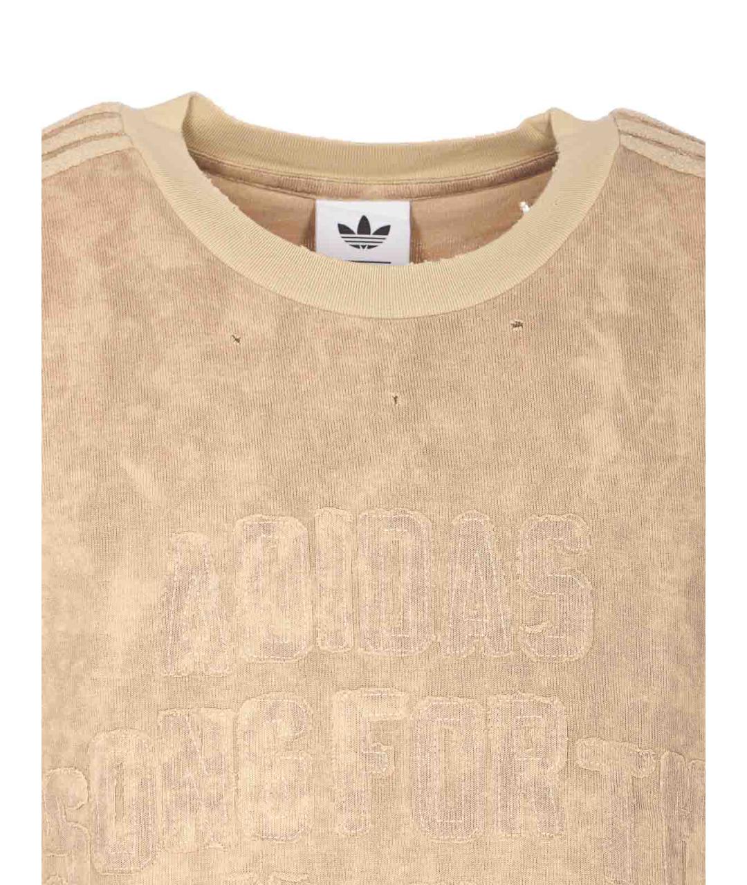 ADIDAS Бежевая хлопковая футболка, фото 4