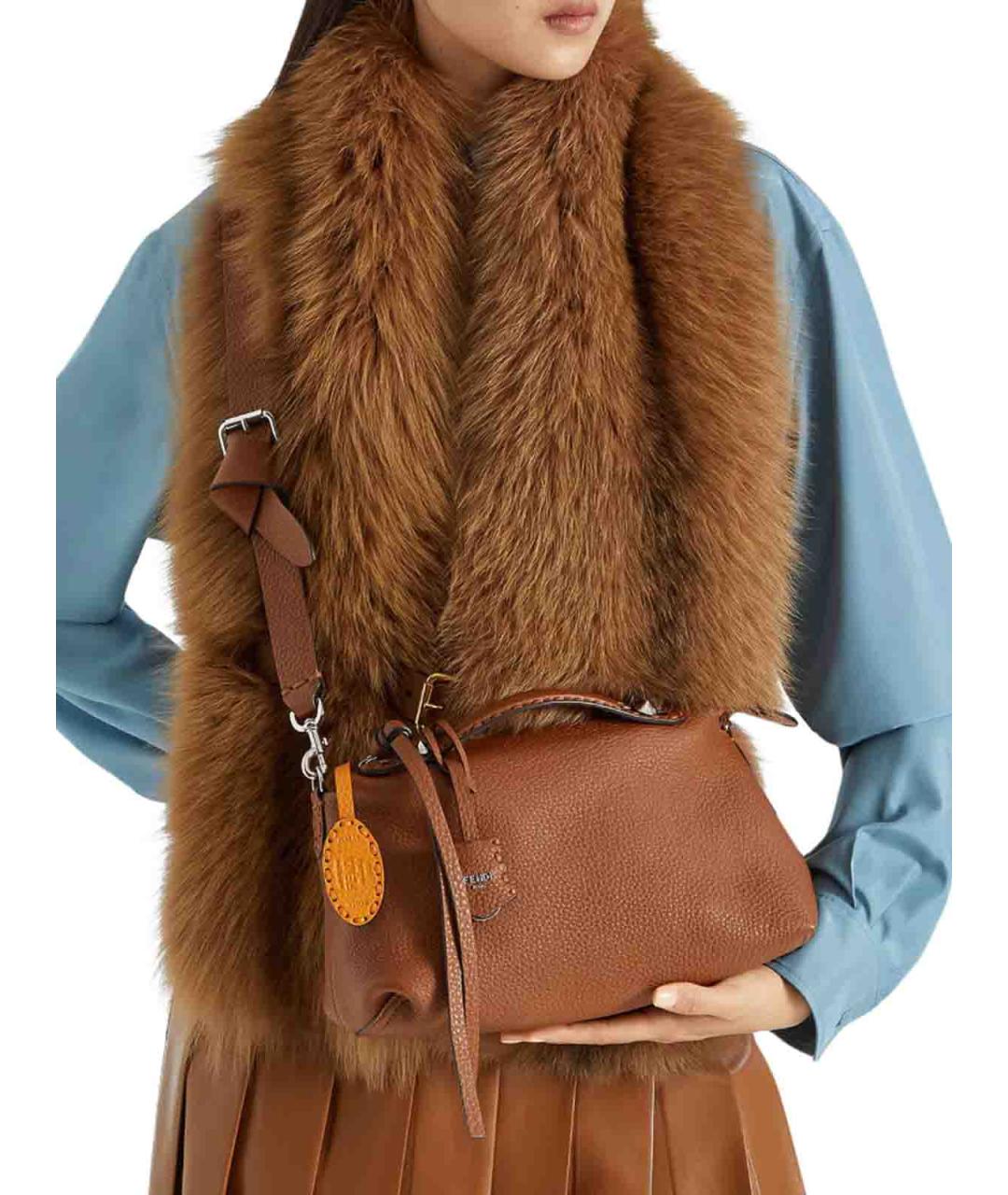 FENDI Бежевая кожаная сумка через плечо, фото 7