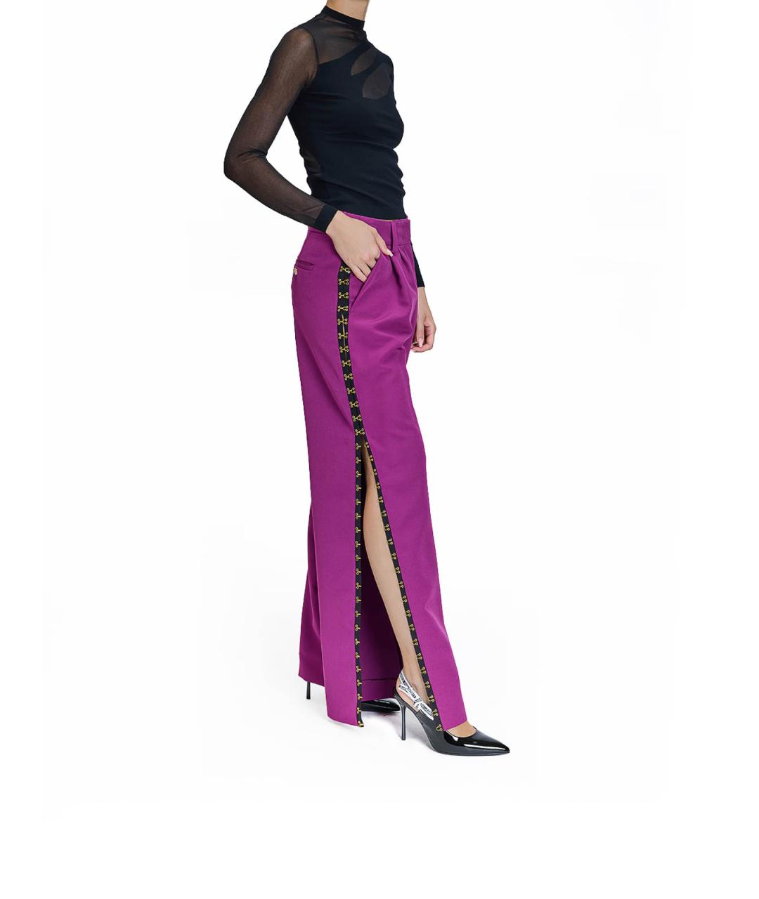JUST CAVALLI Фиолетовые полиэстеровые брюки широкие, фото 3